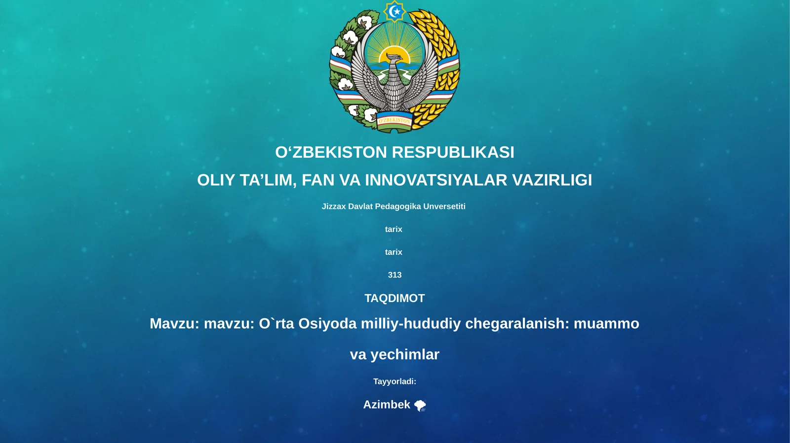 O`rta Osiyoda milliy-hududiy chegaralanish: muammo va yechimlar