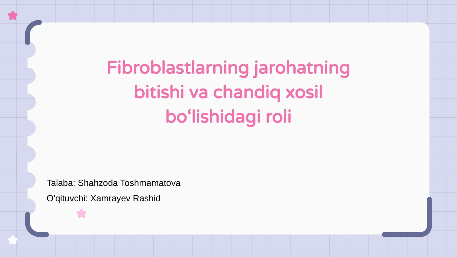 Fibroblastlarning jarohatning bitishi va chandiq xosil bo‘lishidagi roli