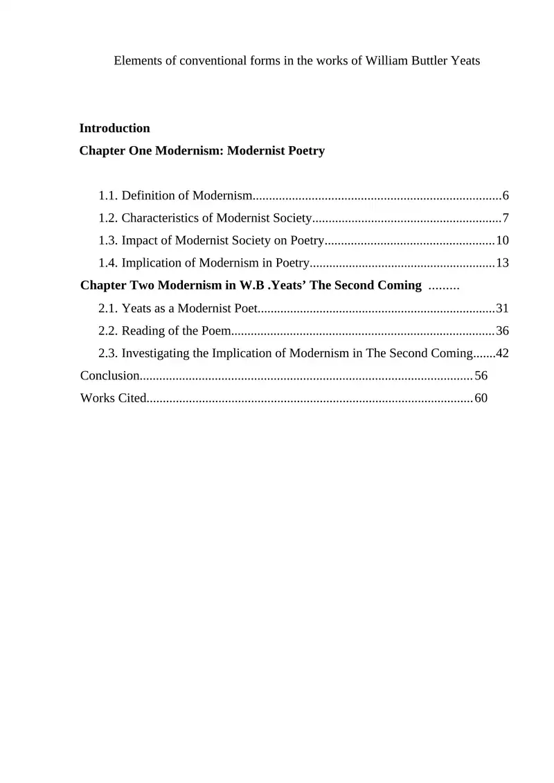 Modernism in W.B.Yeats’ The Second Coming