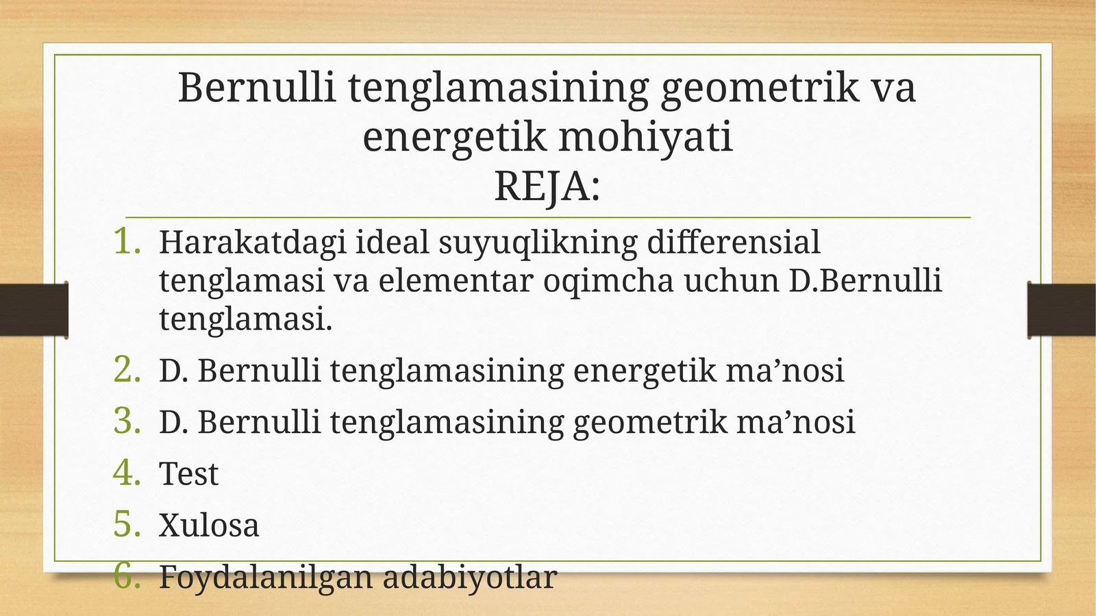 Bernullitenglamasininggeometrikvaenergetikmohiyati