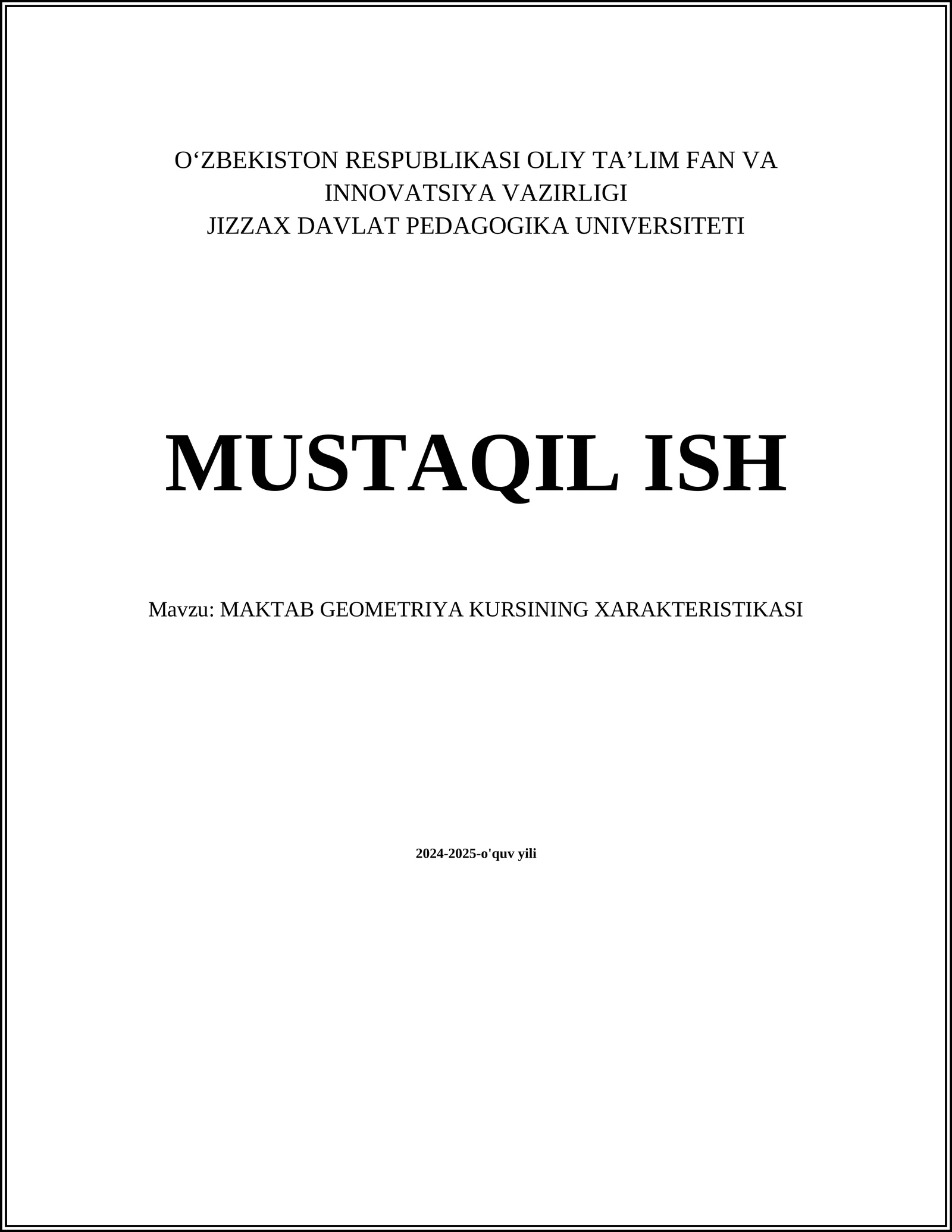 MAKTAB GEOMETRIYA KURSINING XARAKTERISTIKASI
