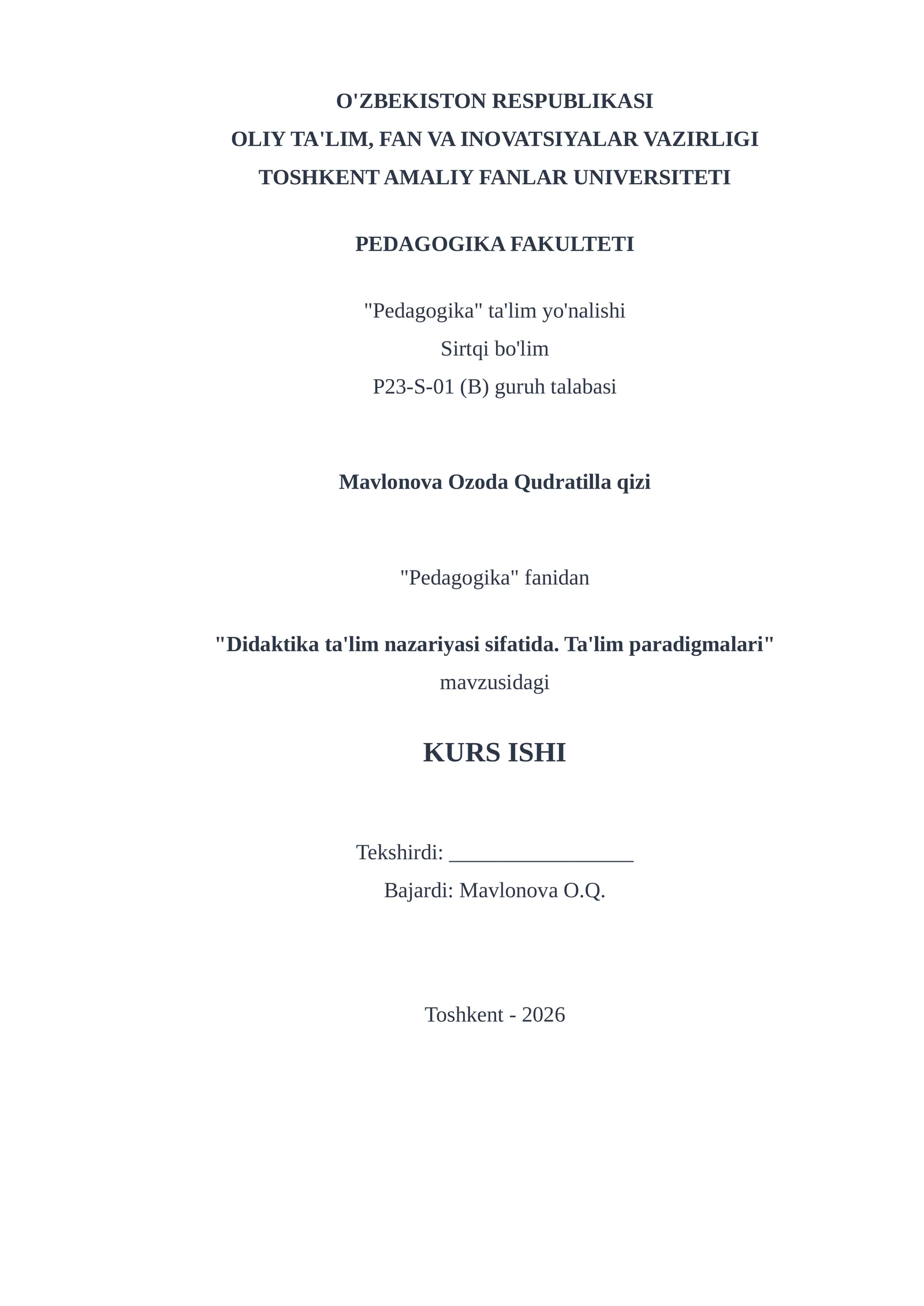 Didaktika ta'lim nazariyasi sifatida. Ta'lim paradigmalari