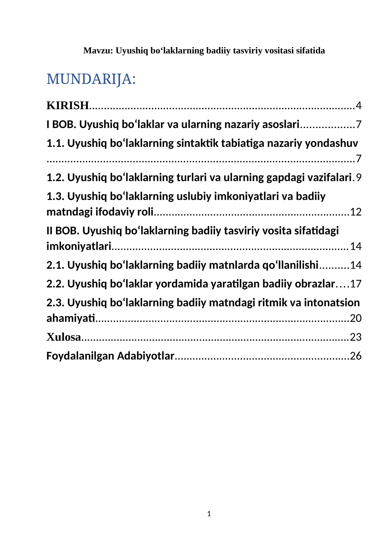 Uyushiq bo‘laklarning badiiy tasviriy vositasi sifatida
