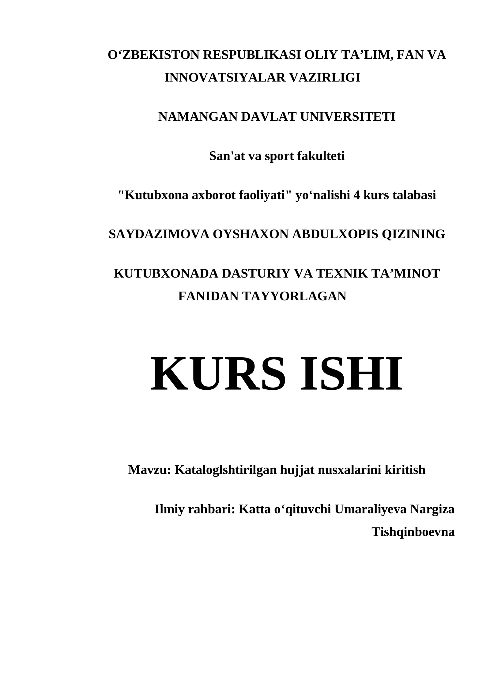 Kataloglashtirilgan hujjat nusxalarini kiritish