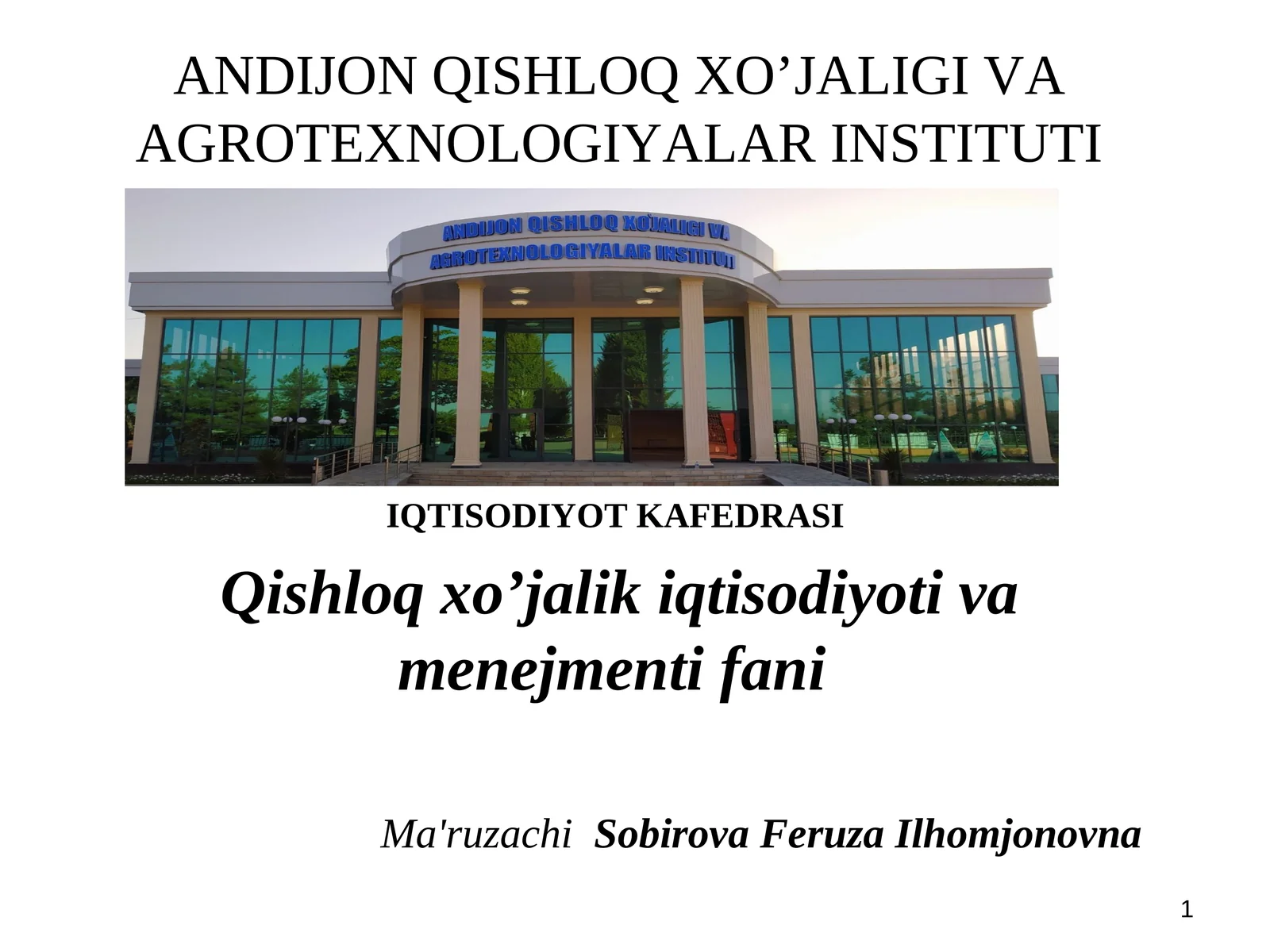Qishloq xo’jalik iqtisodiyoti va menejmenti fani