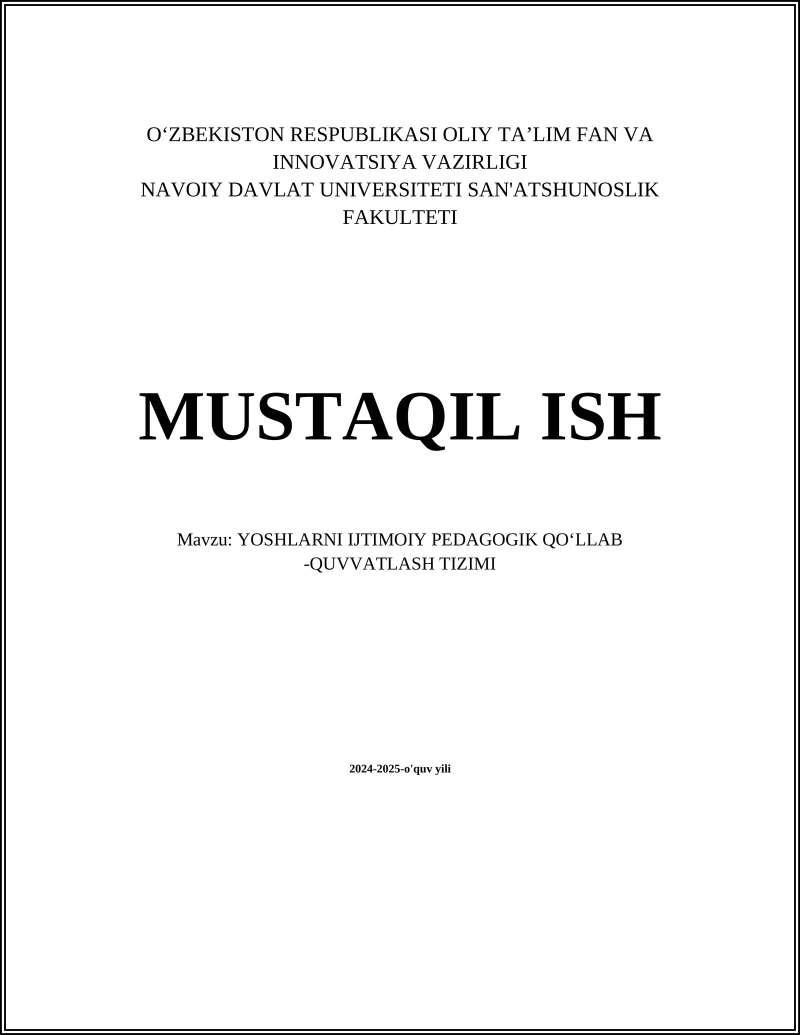 YOSHLARNI IJTIMOIY PEDAGOGIK QOʻLLAB -QUVVATLASH TIZIMI