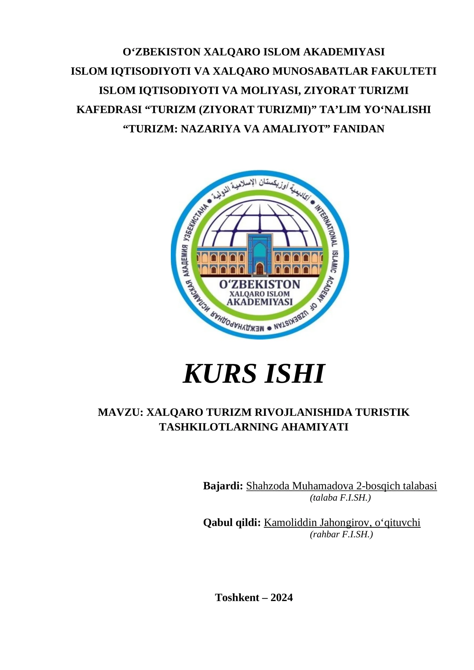 TURIZM: NAZARIYА VА АMАLIYОT