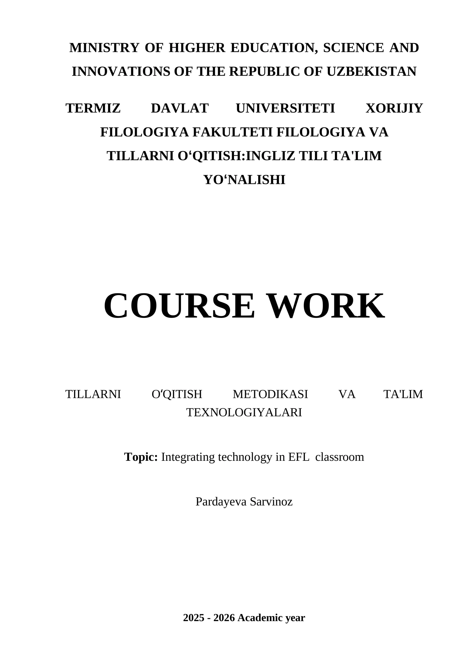TILLARNI OʻQITISH METODIKASI VA TA'LIM TEXNOLOGIYALARI