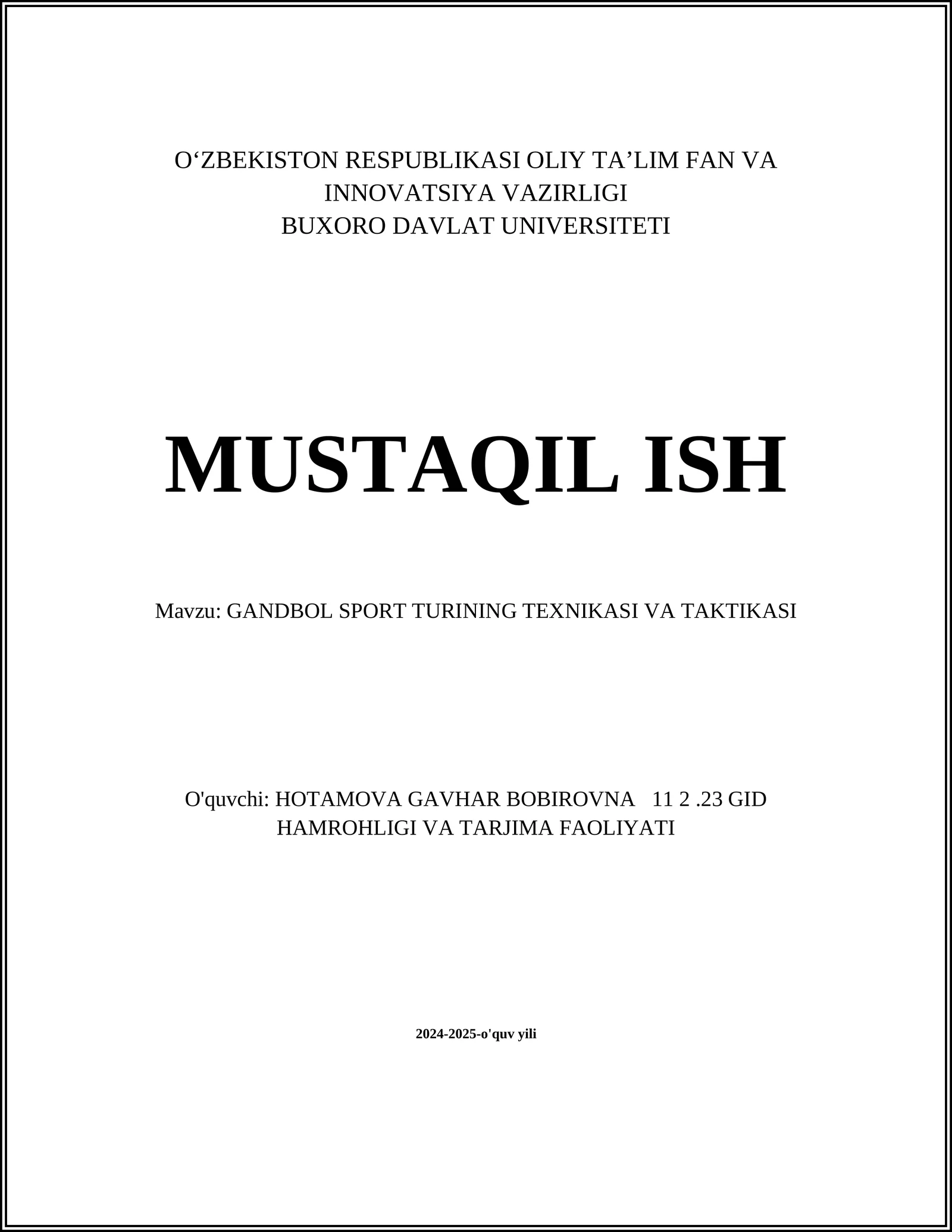 GANDBOL SPORT TURINING TEXNIKASI VA TAKTIKASI