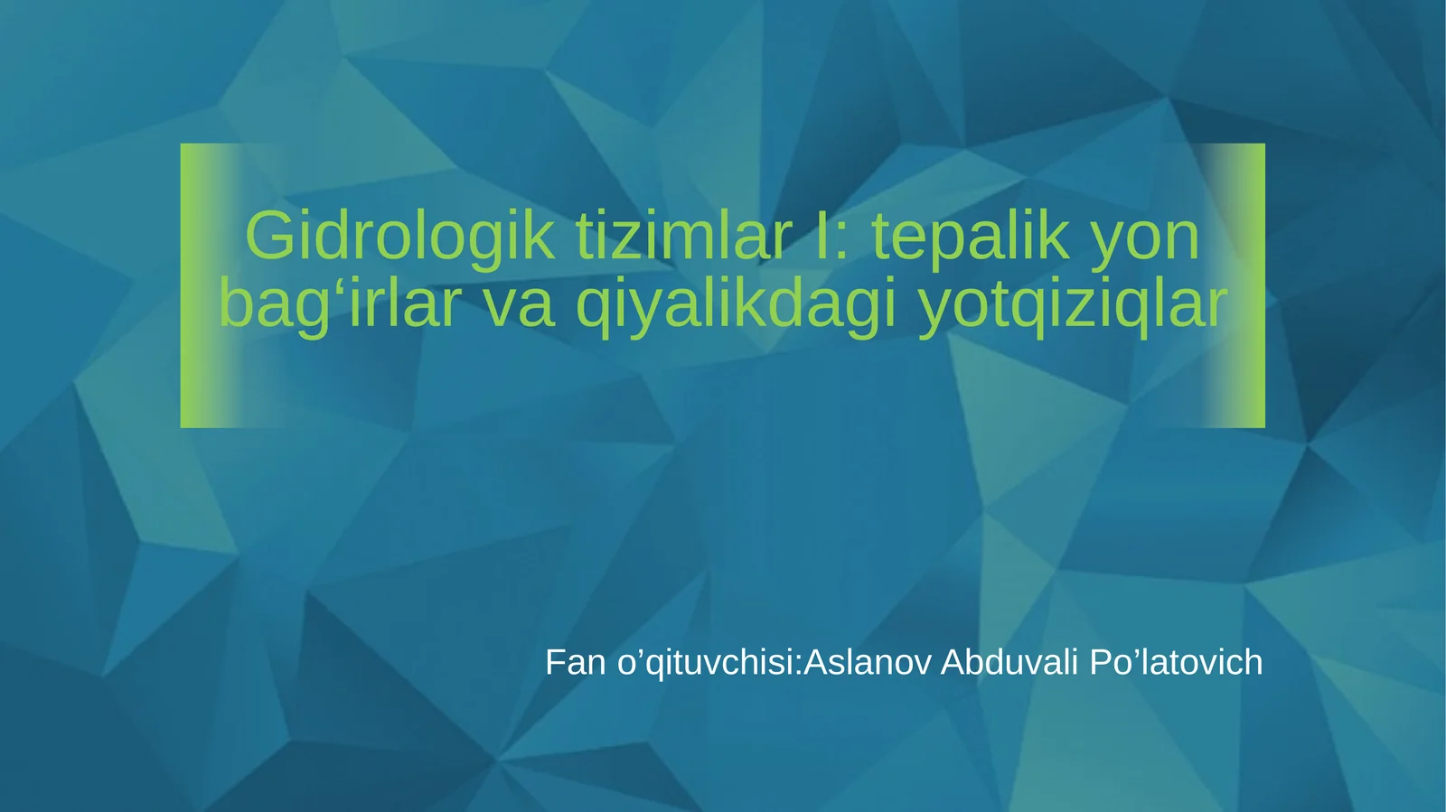 Gidrologik tizimlar I: tepalik yon bag‘irlar va qiyalikdagi yotqiziqlar