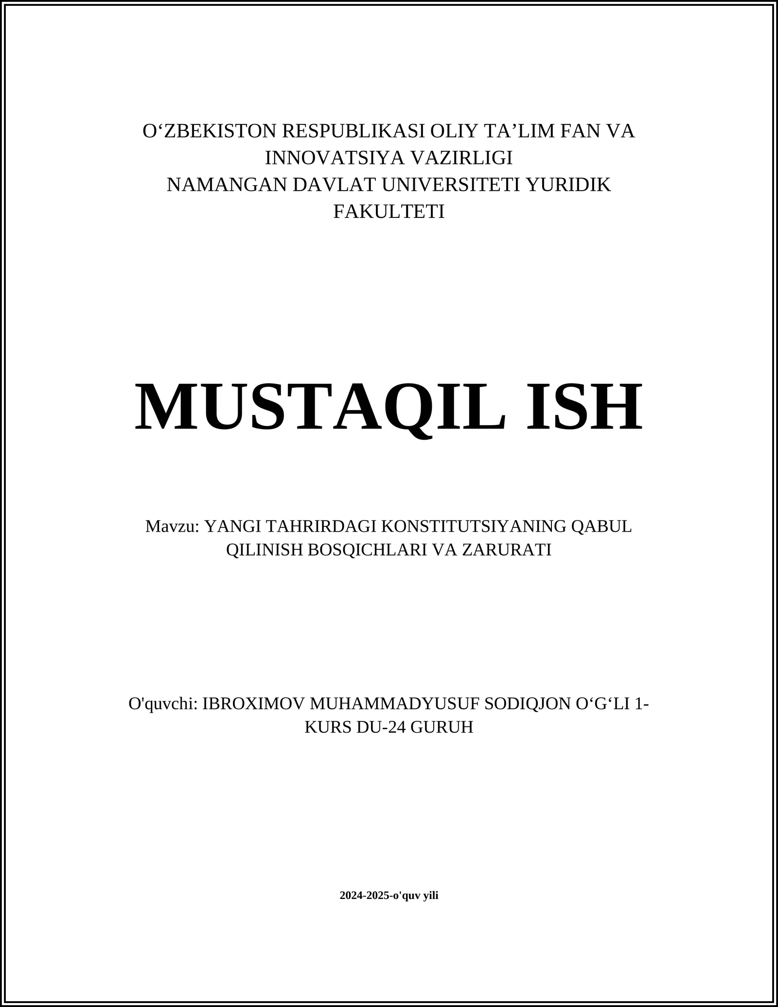 Konstitutsiya Islohoti Jarayonining Boshlanishi