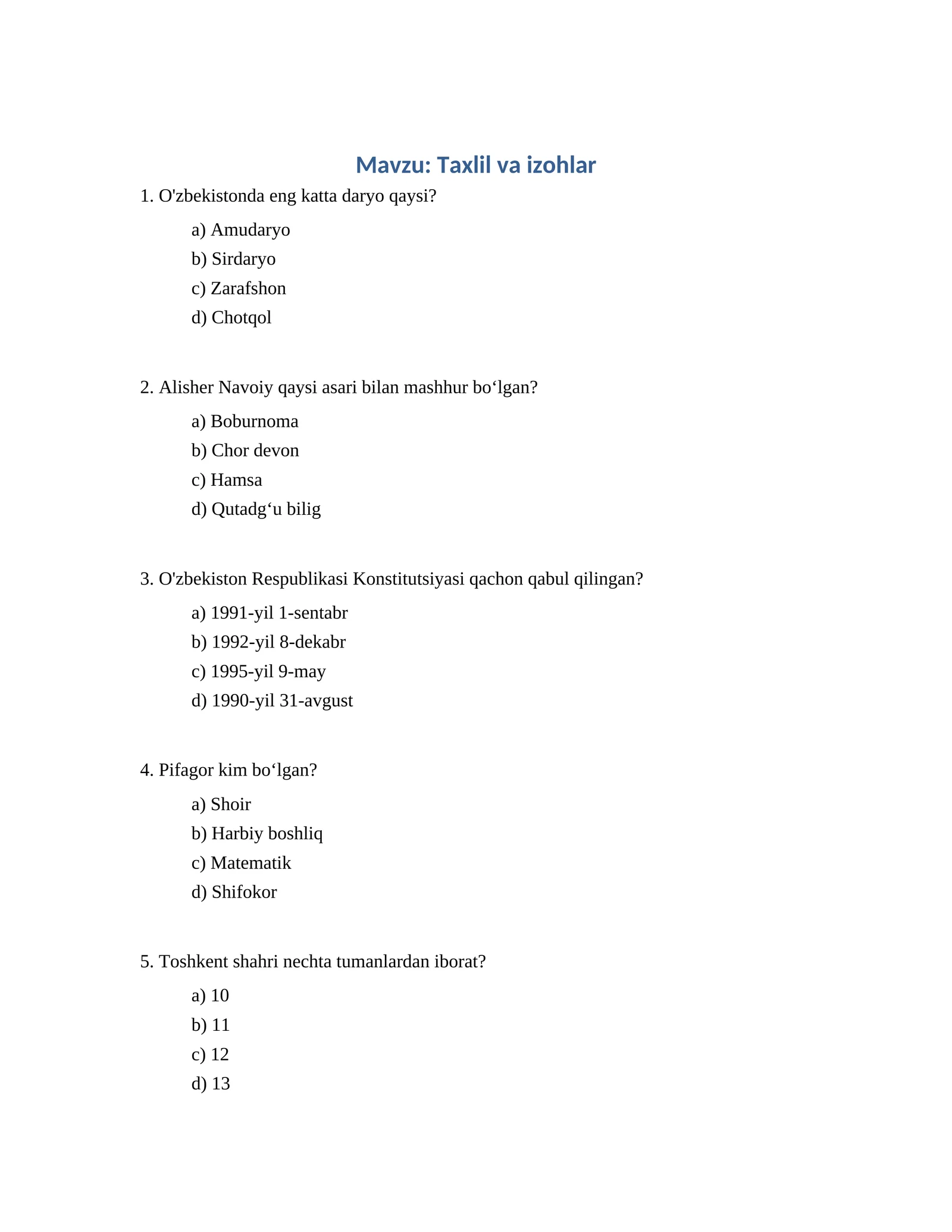 Taxlil va izohlar