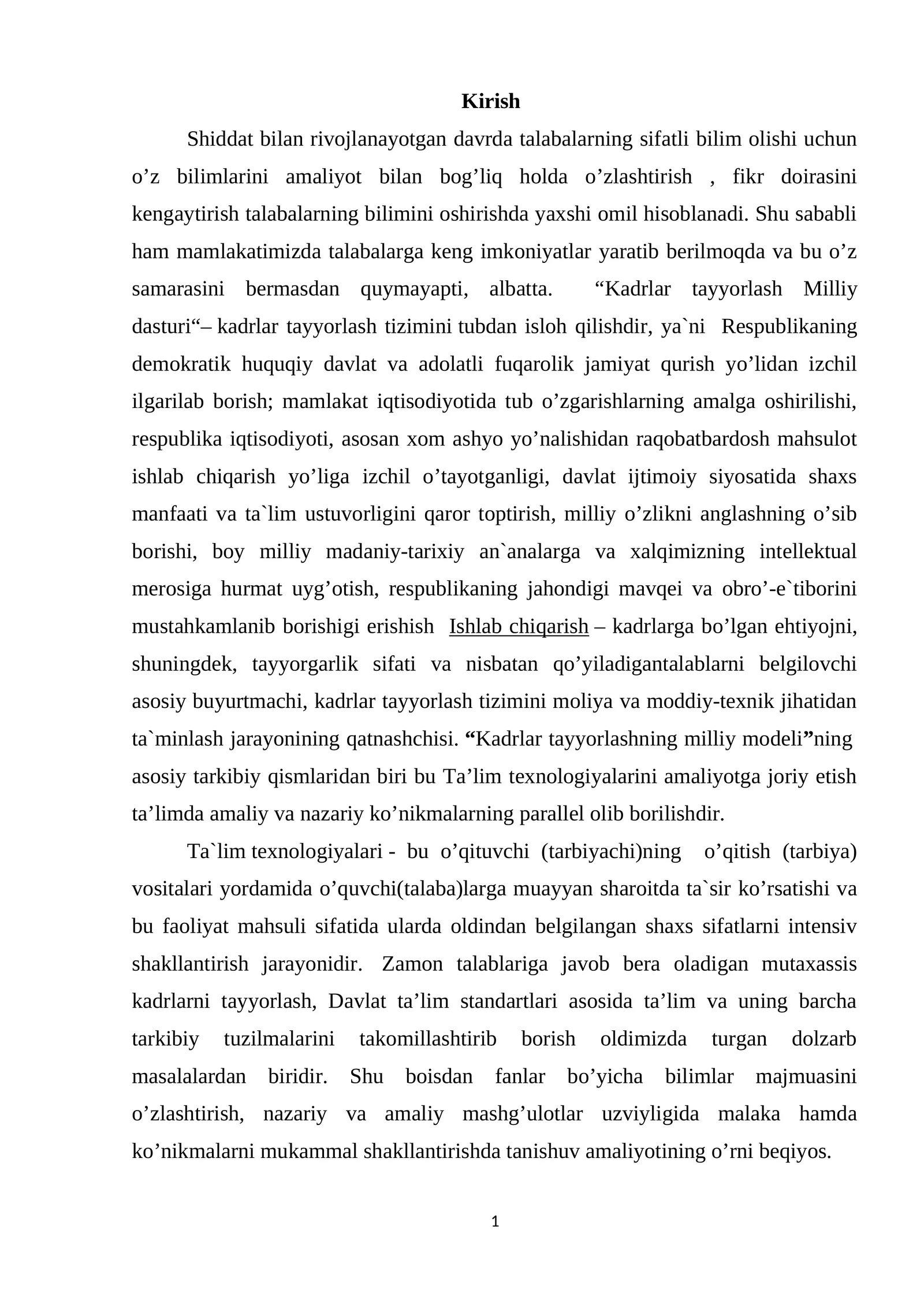Kadrlar tayyorlash Milliy dasturi