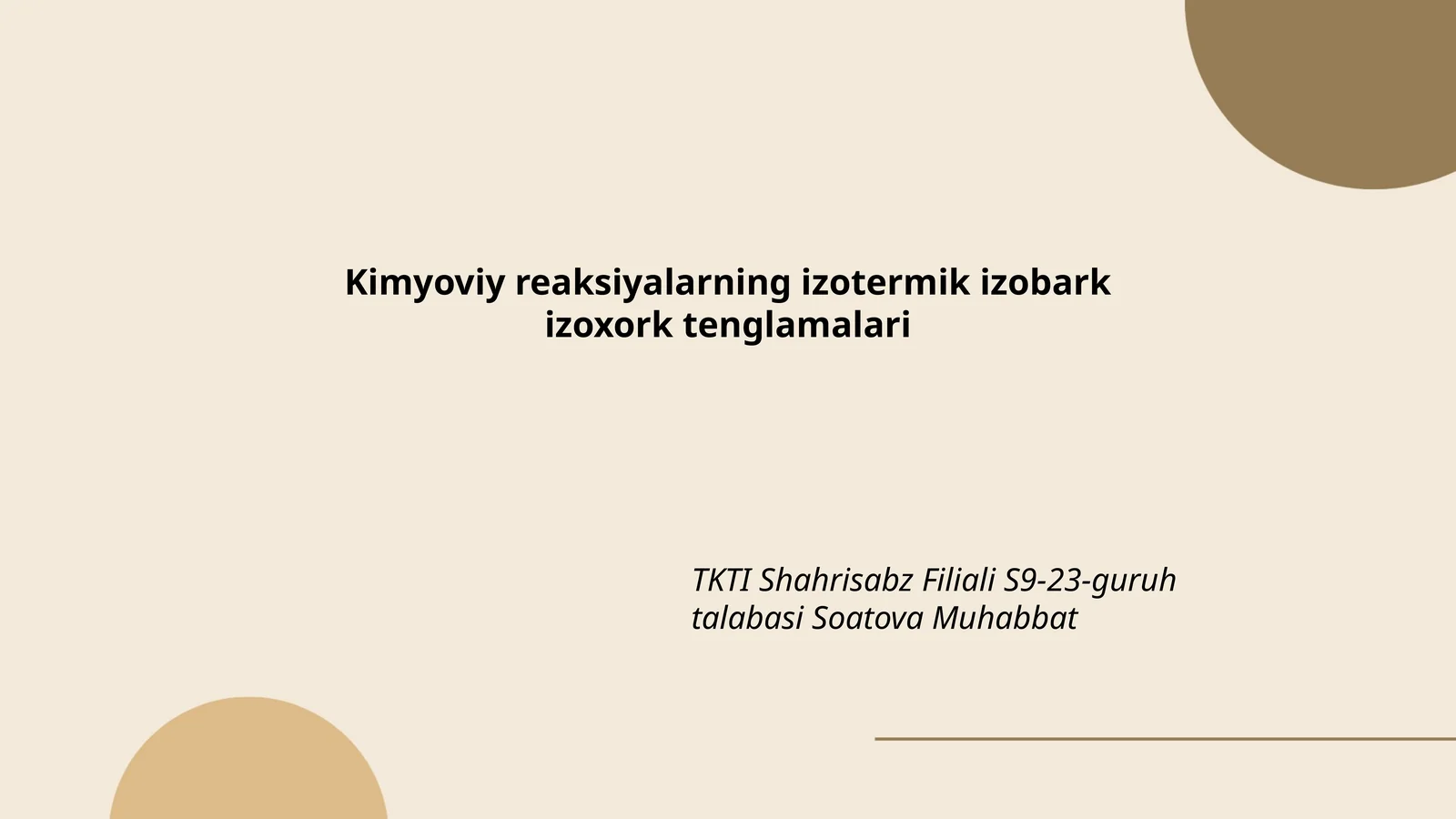 Kimyoviy reaksiyalarning izotermik izobark izoxork tenglamalari