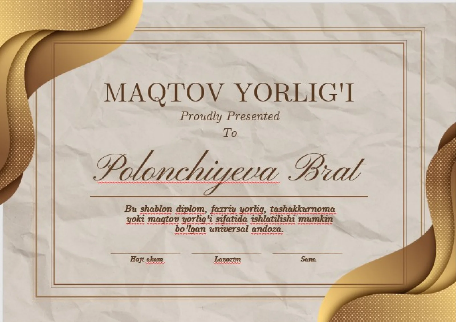 MAQTOV YORLIG'I