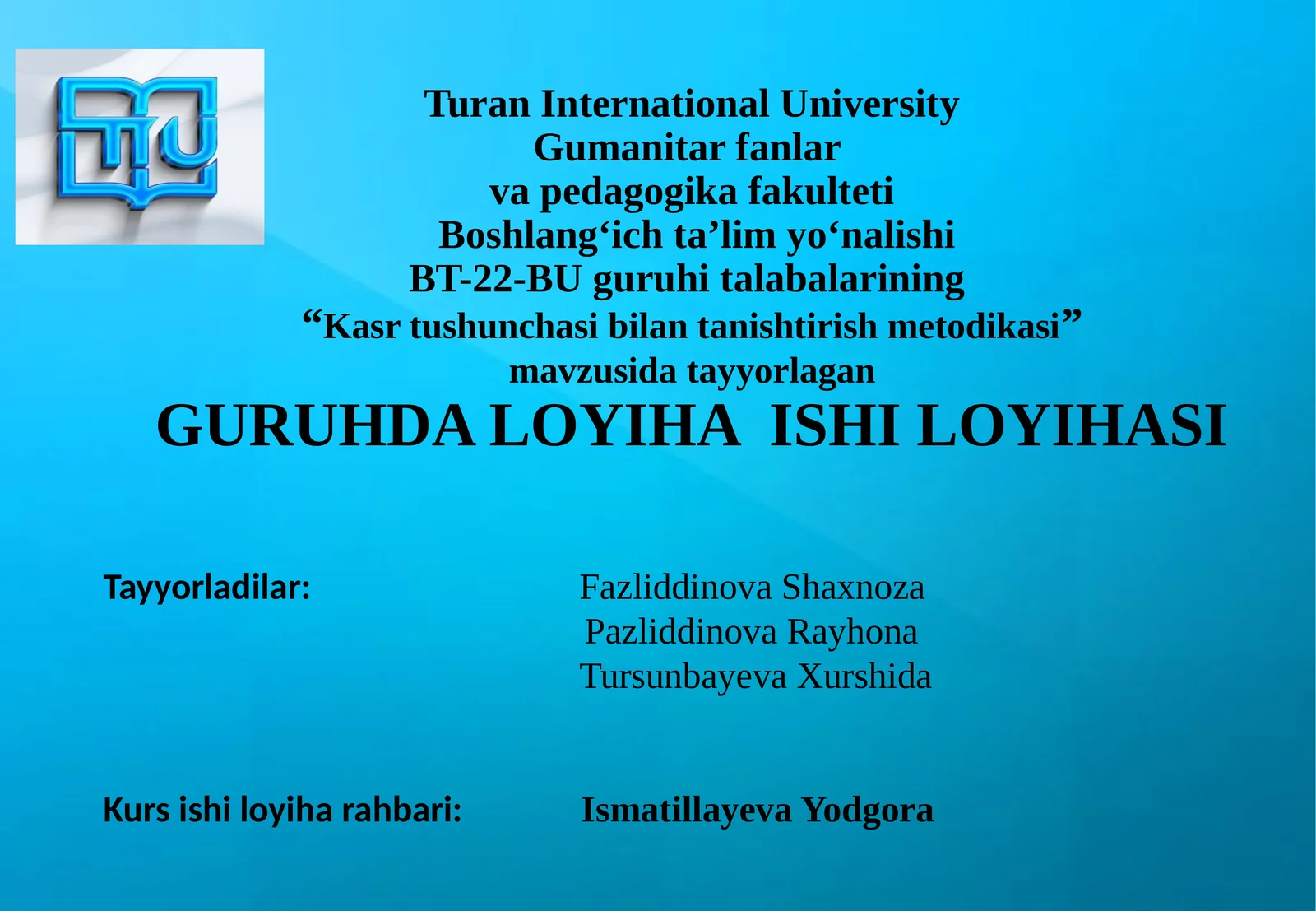Kasr tushunchasi bilan tanishtirish metodikasi