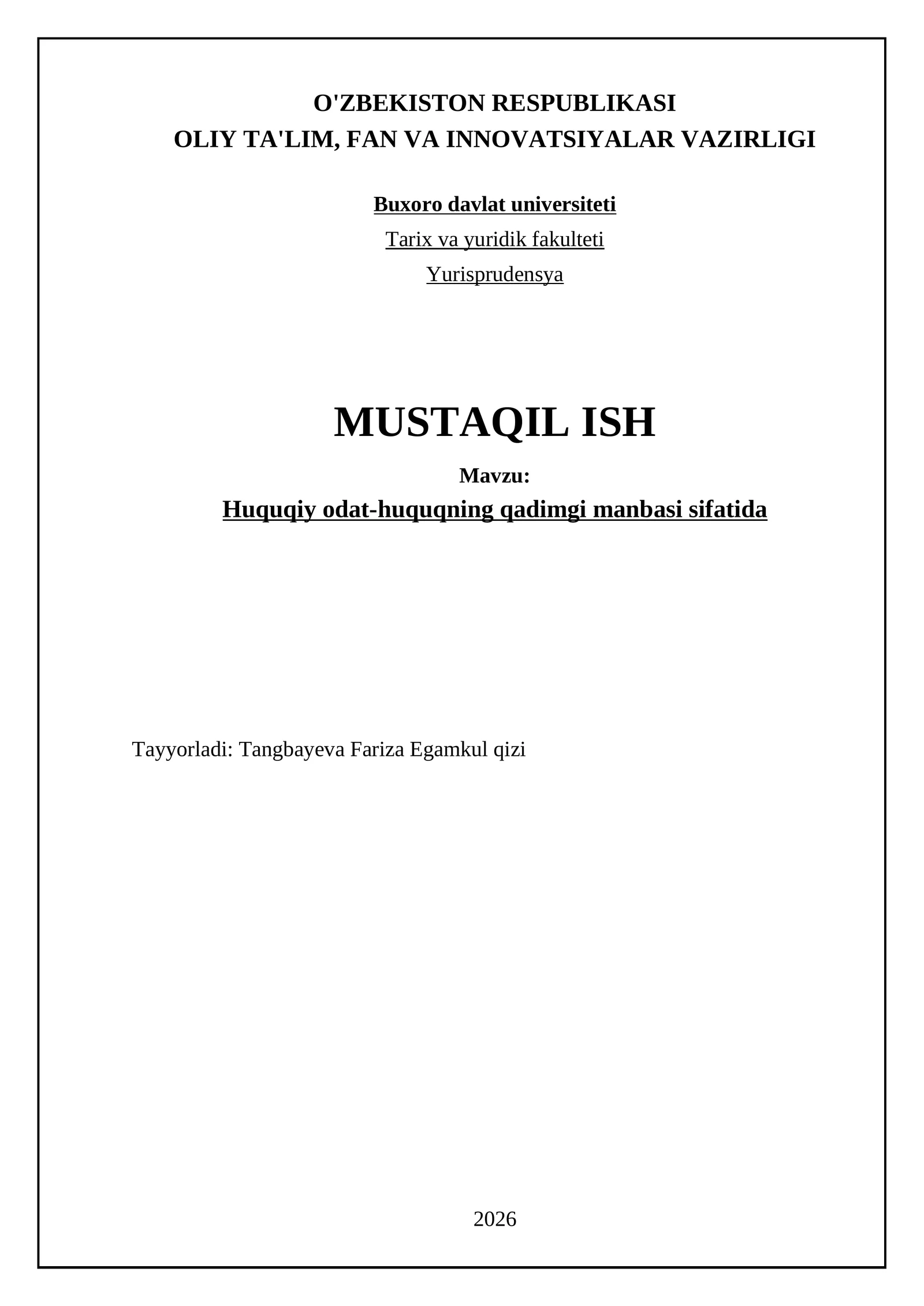 Huquqiy odat-huquqning qadimgi manbasi sifatida