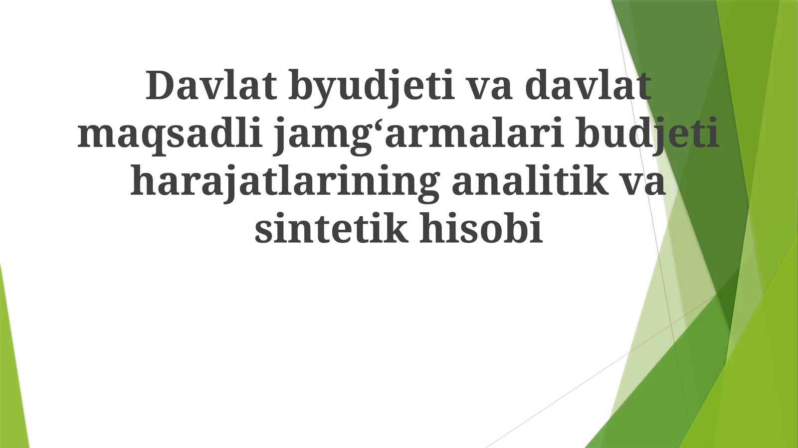 Davlat byudjetivadavlatmaqsadlijamgʻarmalaribudjetiharajatlarininganalitikvasintetikhisobi