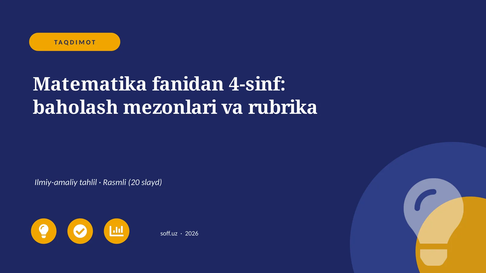 Matematika fanidan 4-sinf: baholash mezonlari va rubrika