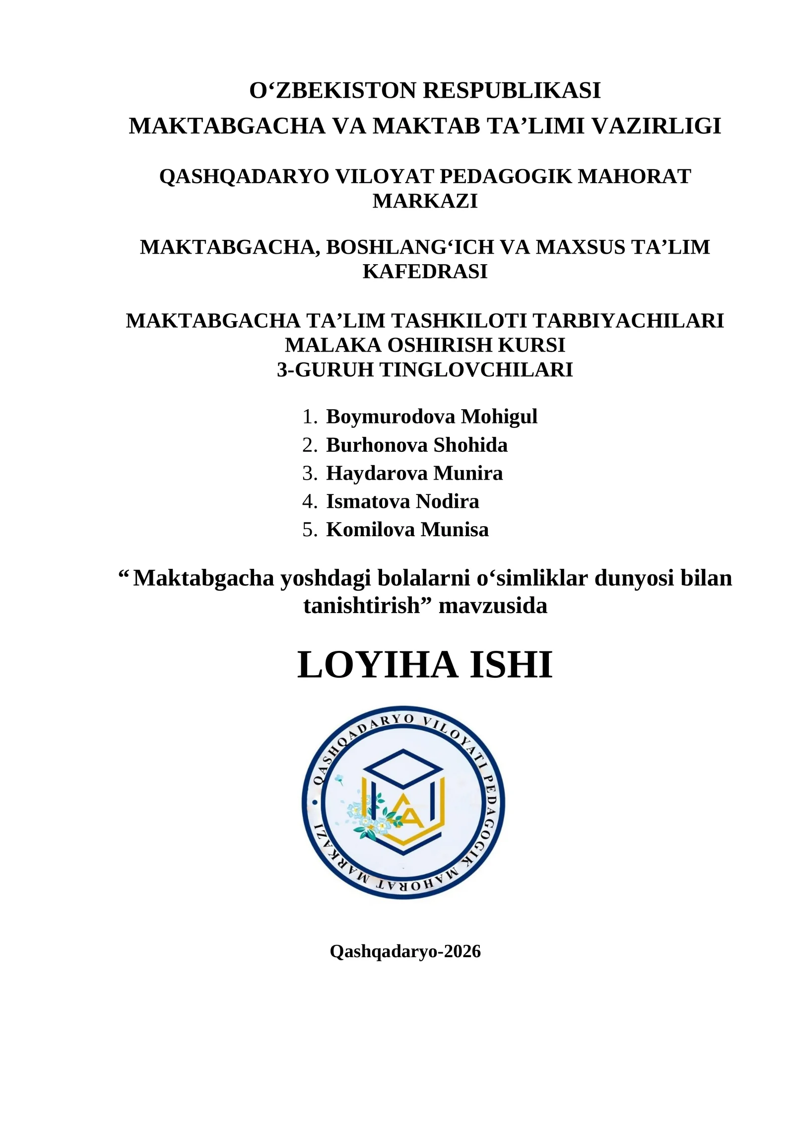Maktabgacha yoshdagi bolalarni oʻsimliklar dunyosi bilan tanishtirish