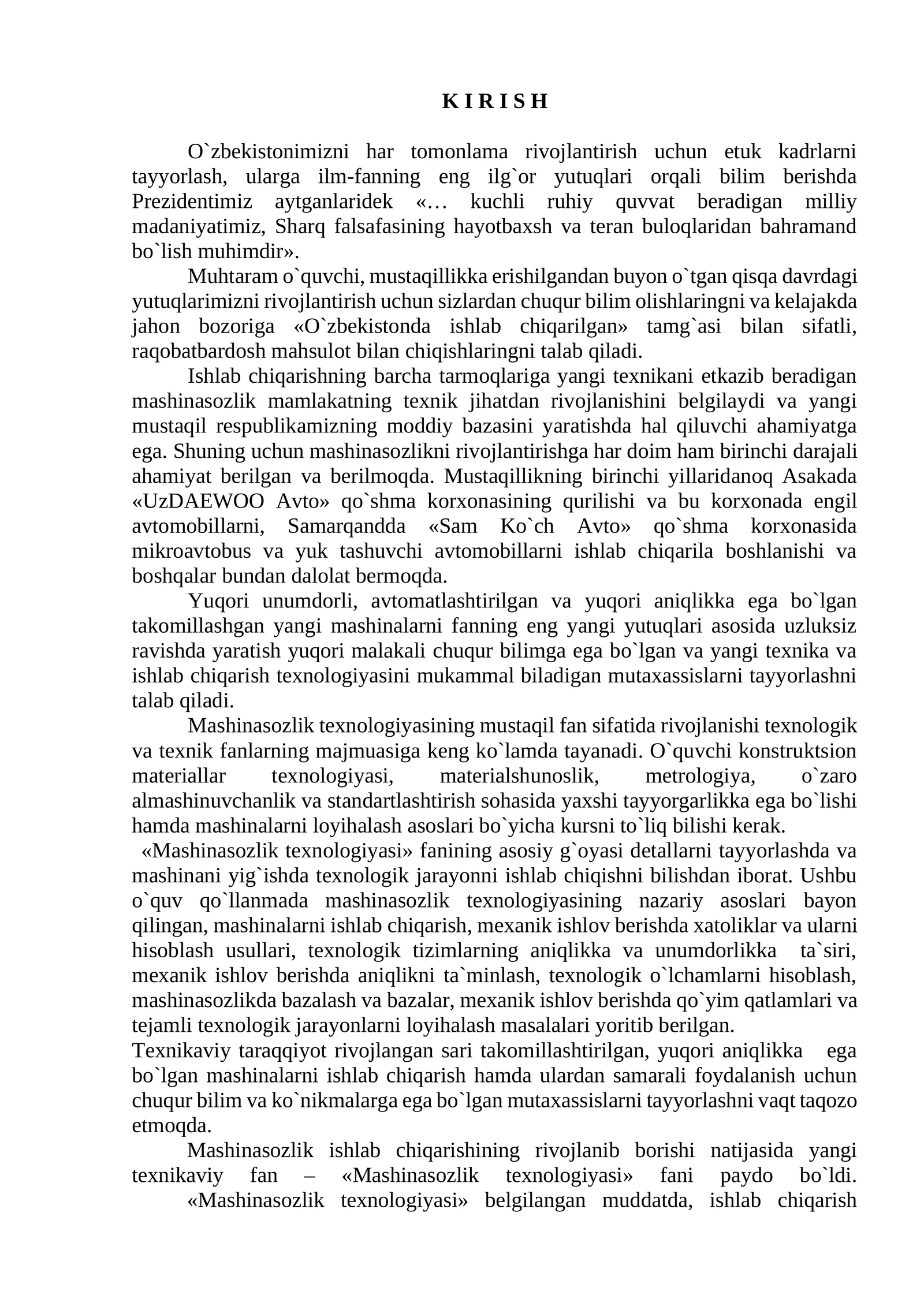 Mashinasozlik texnalogiya asoslari fanidan leksiya