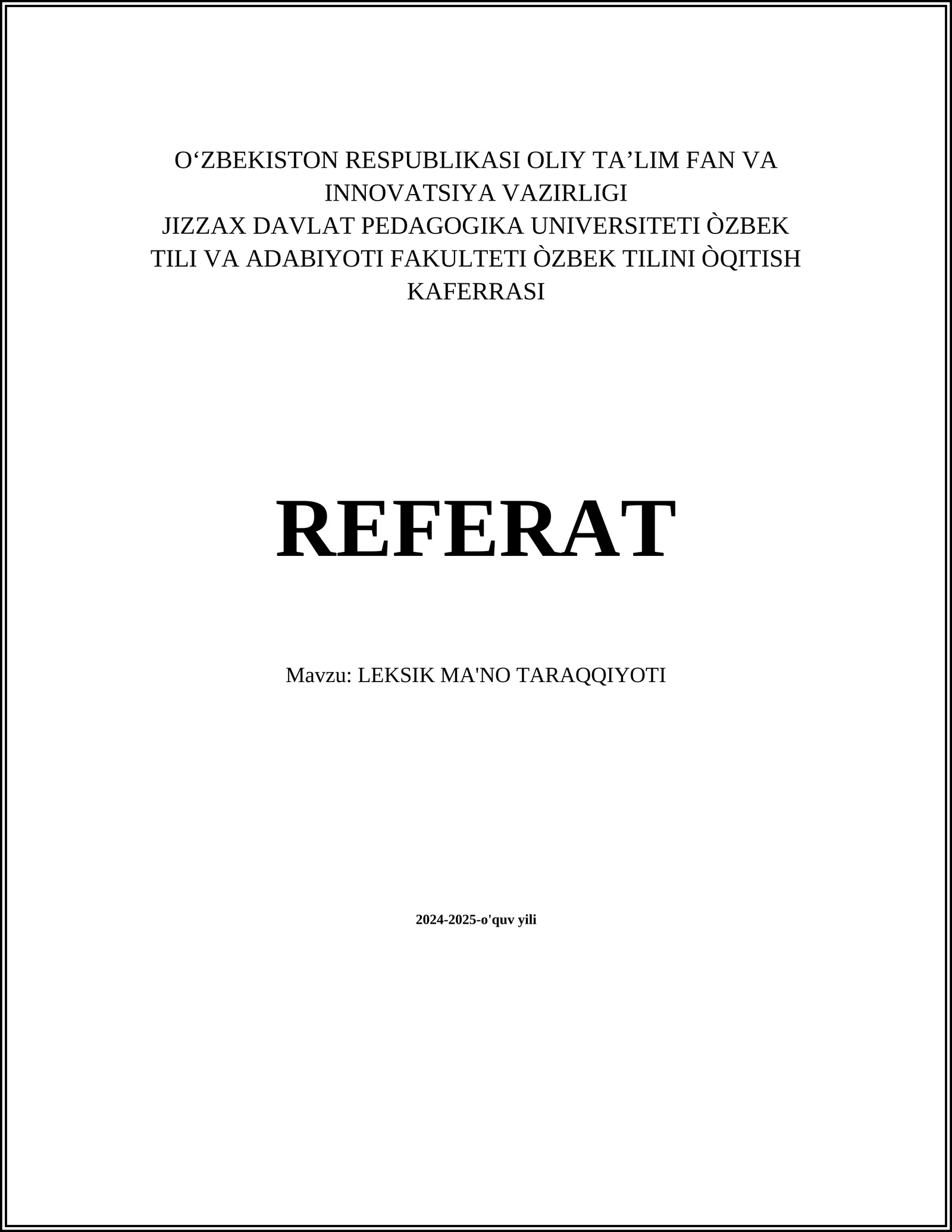 LEKSIK MA'NO TARAQQIYOTI