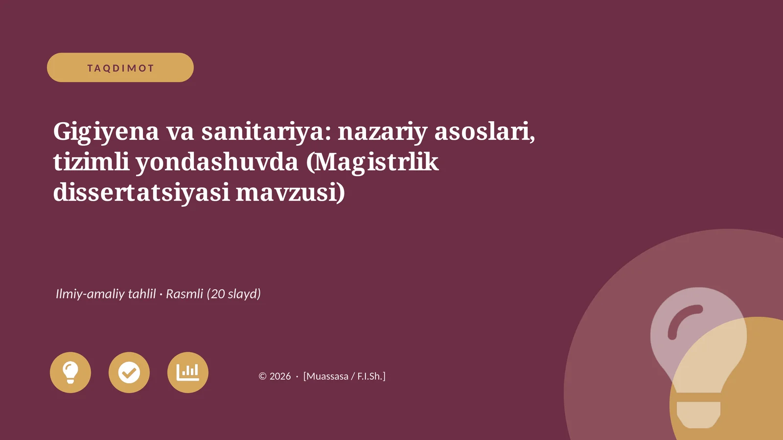 Gigiyena va sanitariya: nazariy asoslari, tizimli yondashuvda (Magistrlik dissertatsiyasi mavzusi)