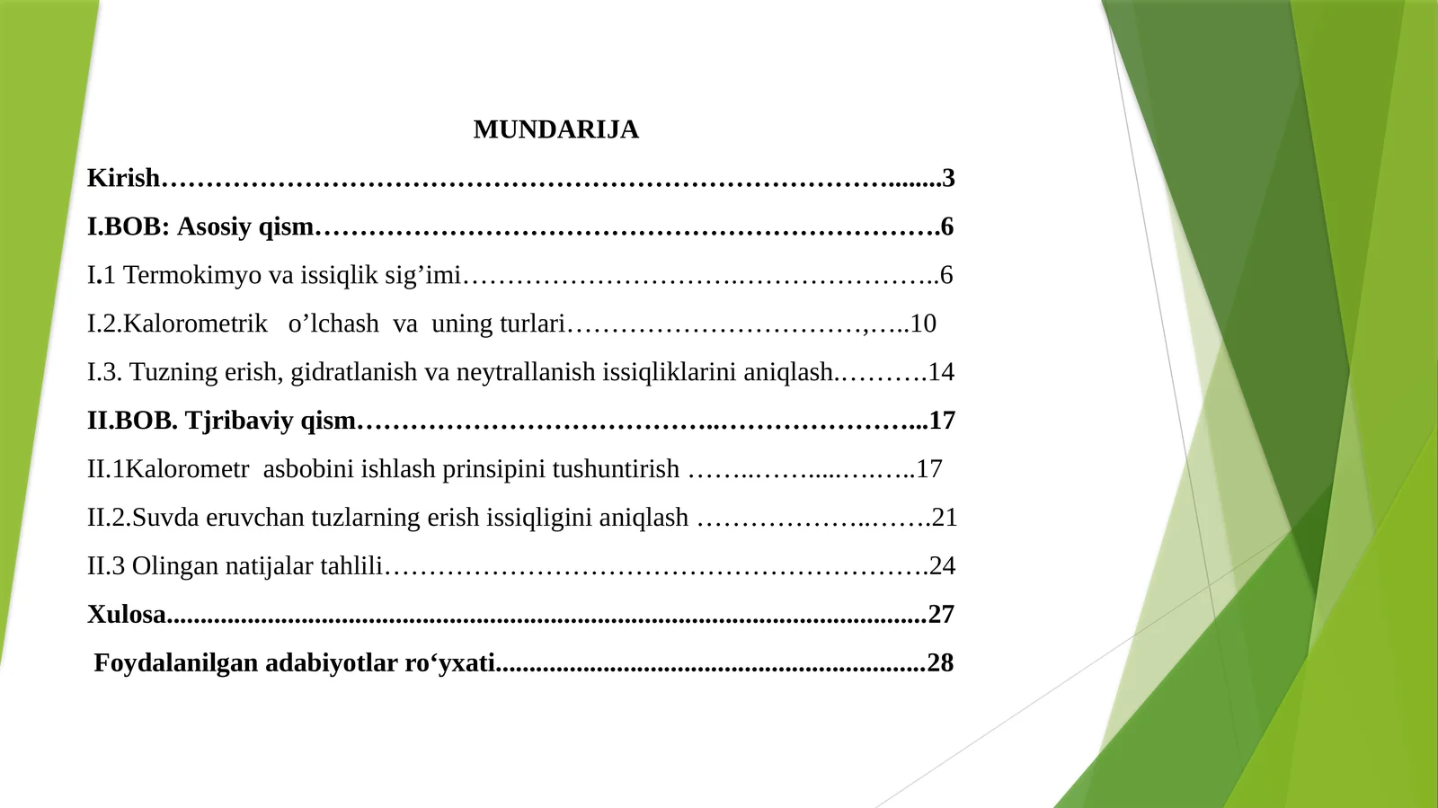 Kalorimetrik o'lchash va uning turlari