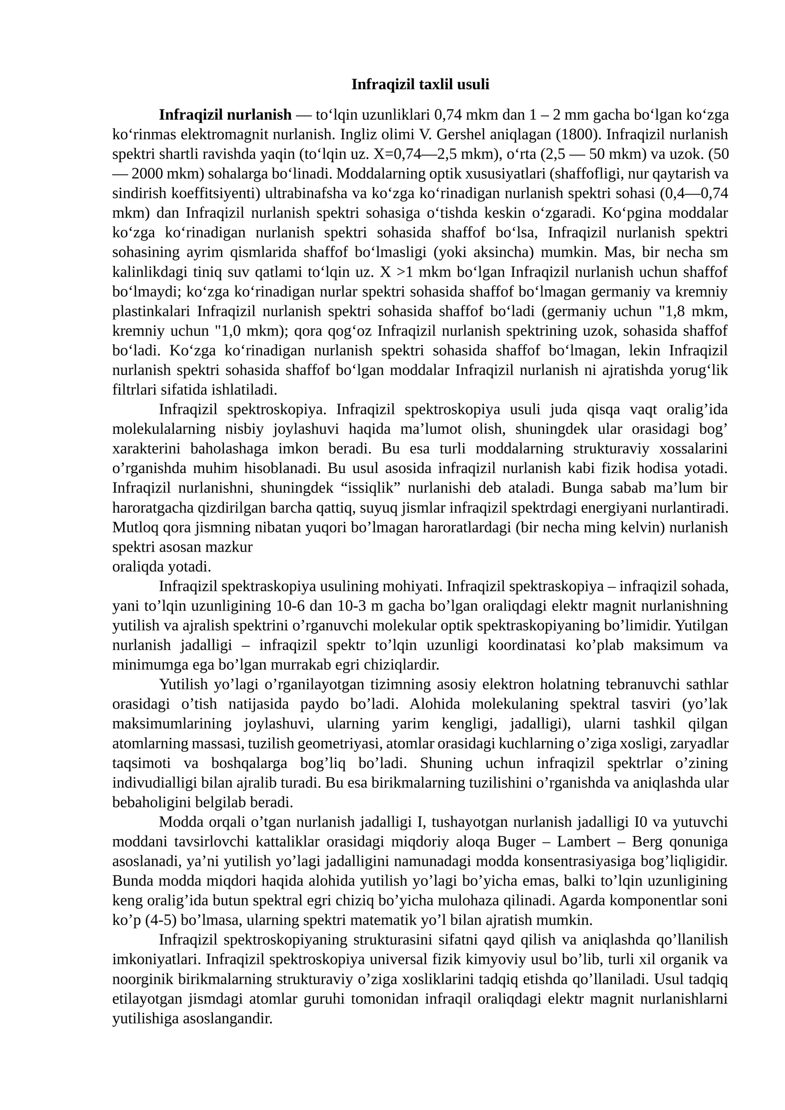 Infraqizil taxlil usuli