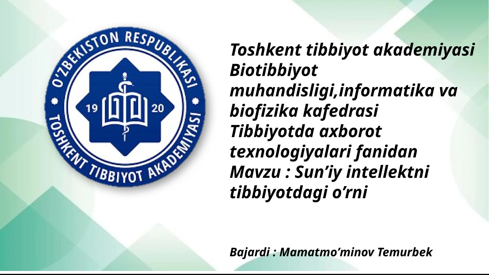 Sun’iy intellekt tibbiyotda