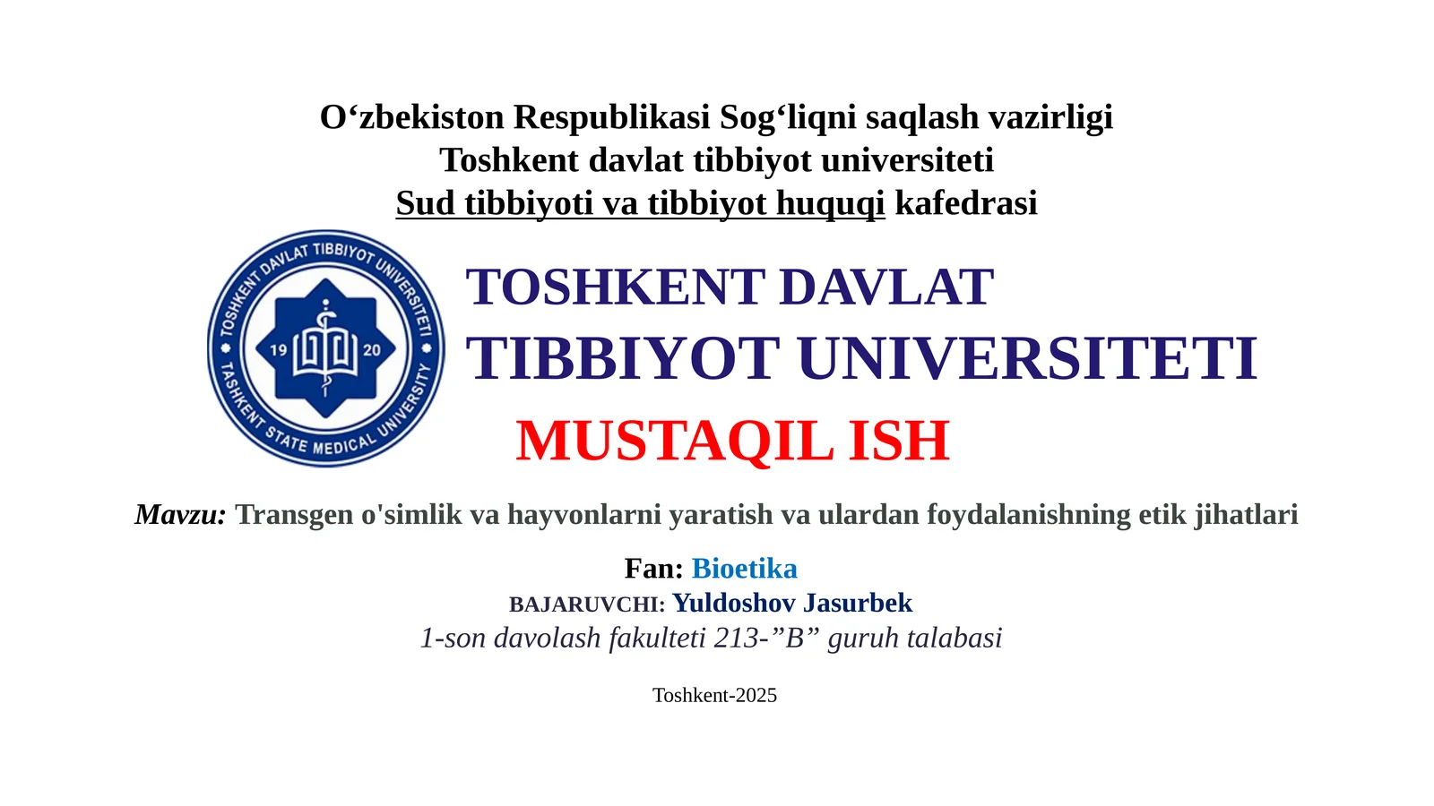 Transgeno'simlikvahayvonlarniyaratishvaulardanfoydalanishningetikjihatlari