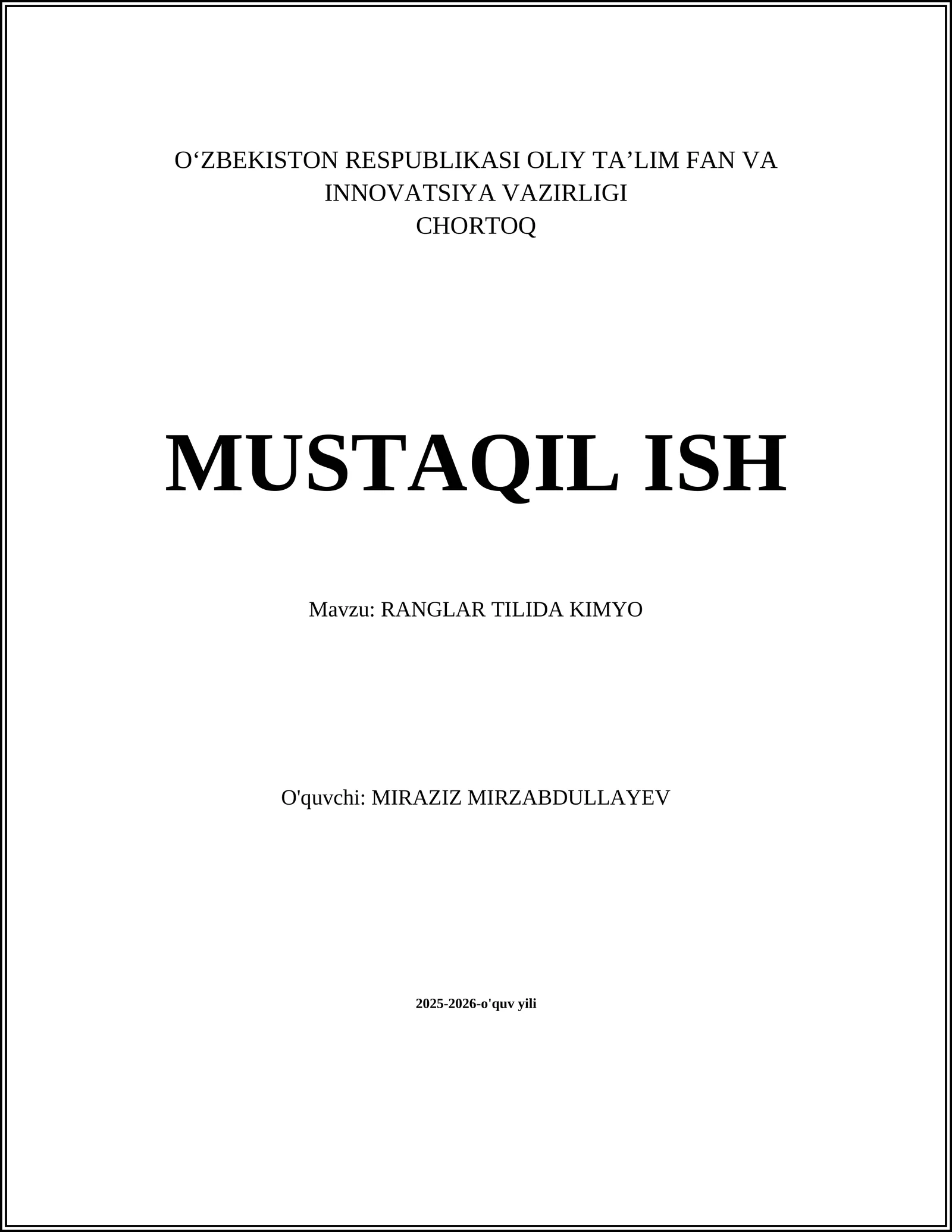 RANGLAR TILIDA KIMYO