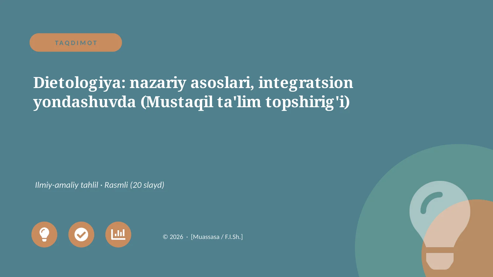 Dietologiya: nazariy asoslari, integratsion yondashuvda (Mustaqil ta'lim topshirig'i)