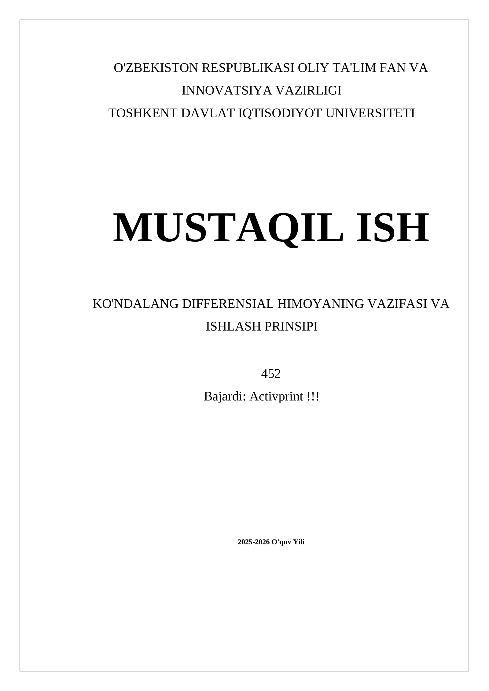 KO'NDALANG DIFFERENSIAL HIMOYANING VAZIFASI VA ISHLASH PRINSIPI