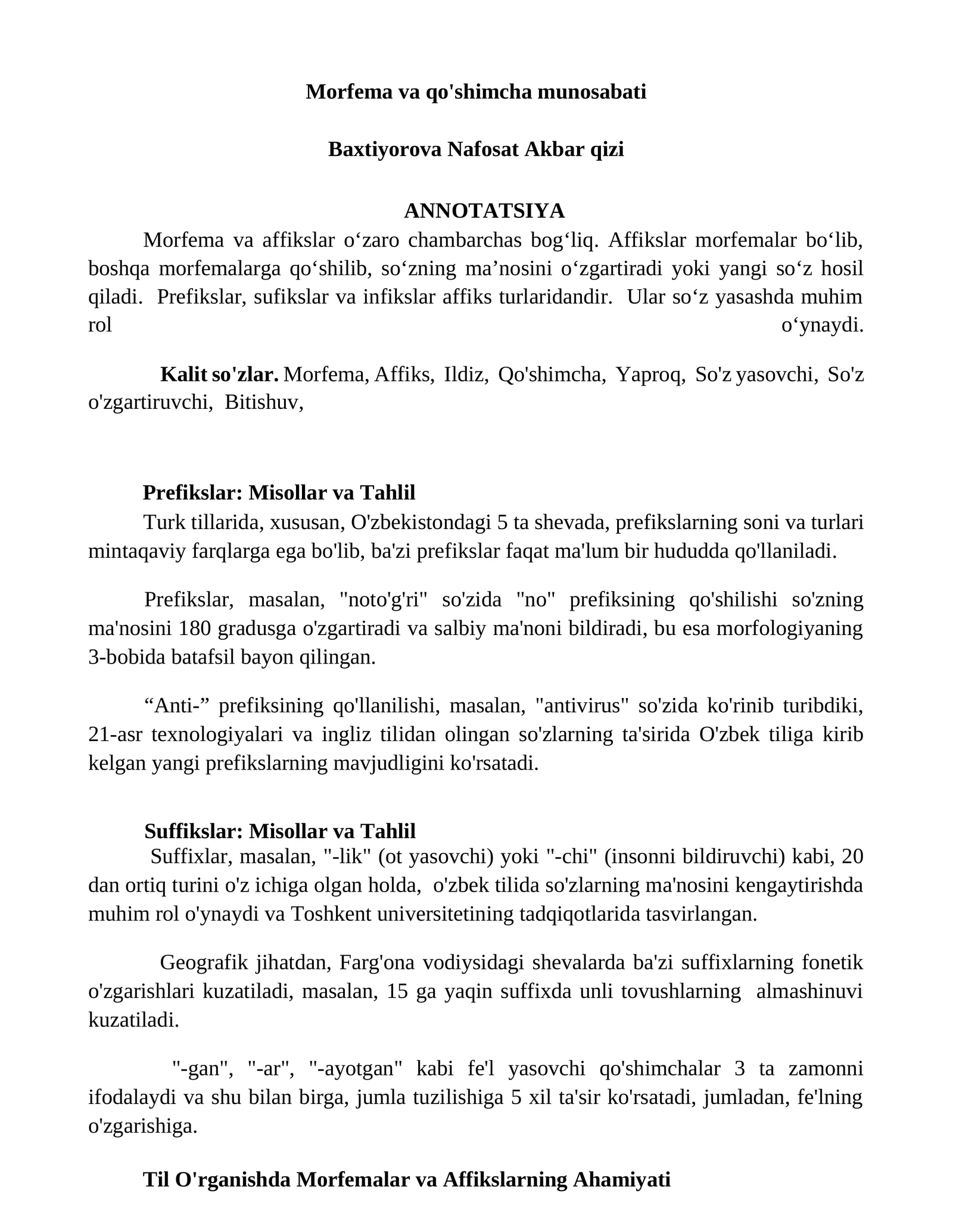 Morfema va qo'shimcha munosabati