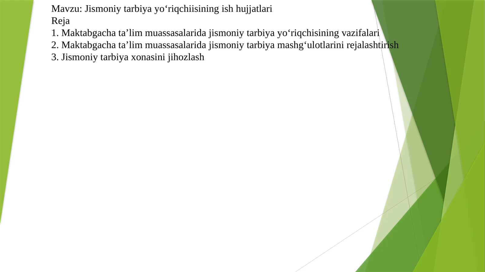 Jismoniy tarbiya yo‘riqchiisining ish hujjatlari