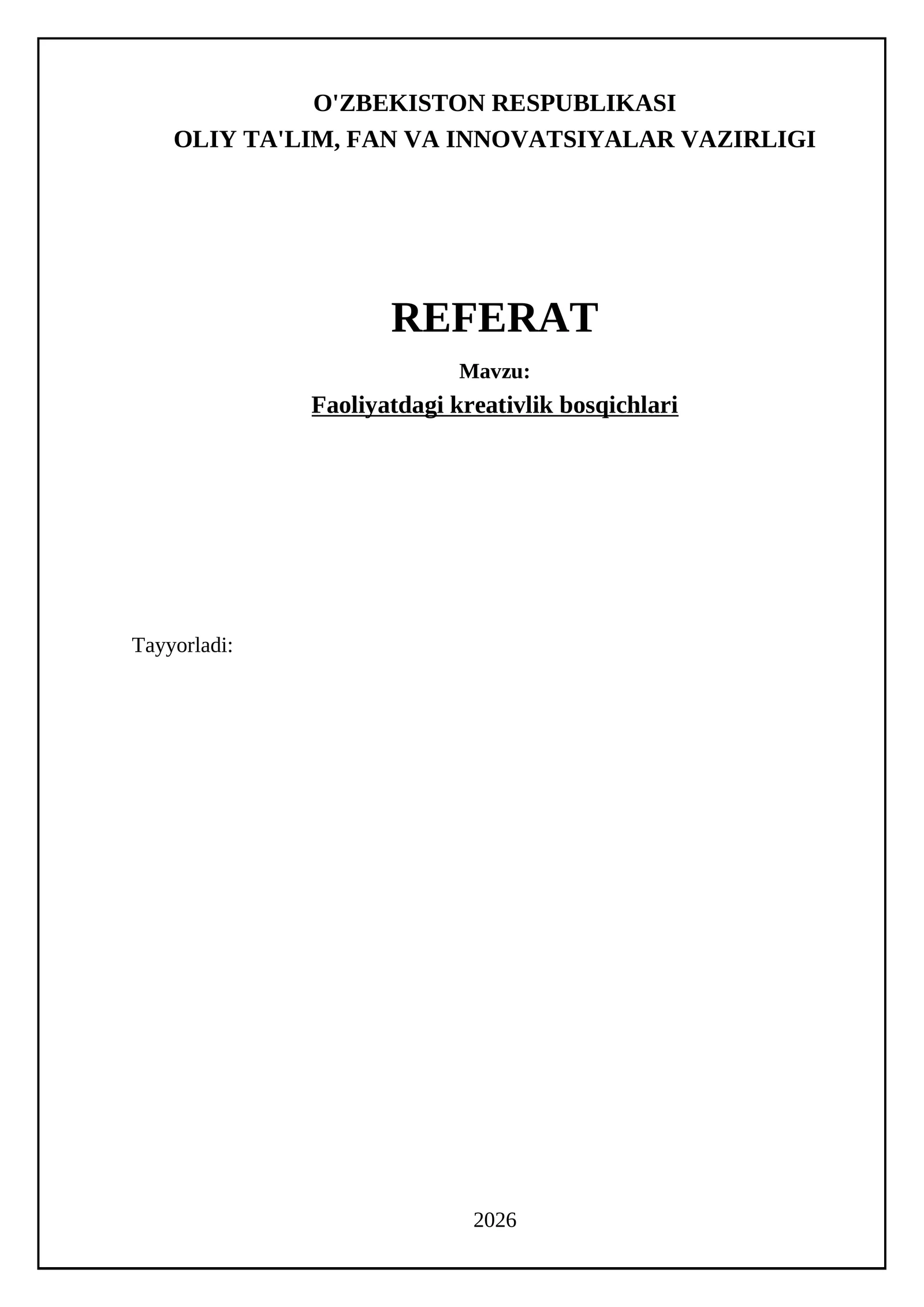 Faoliyatdagi kreativlik bosqichlari