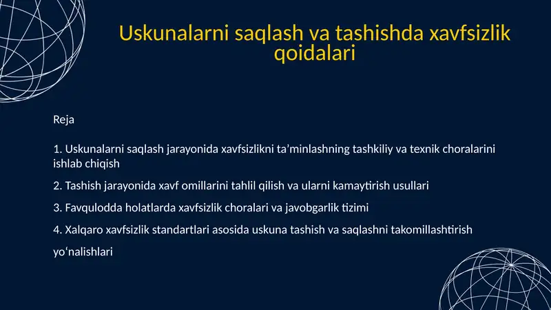 Uskunalarni saqlash va tashishda xavfsizlik qoidalari