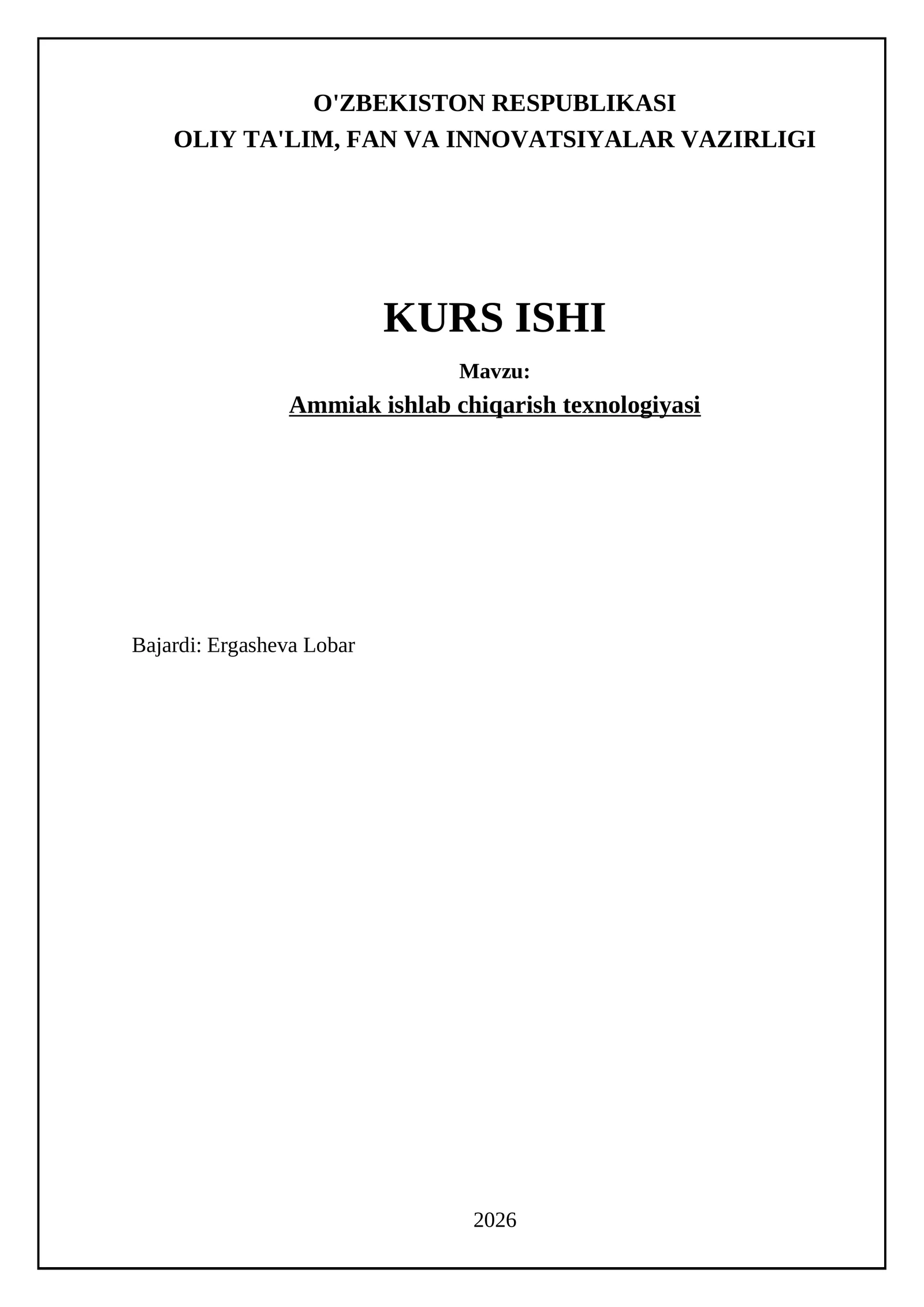 Ammiak ishlab chiqarish texnologiyasi