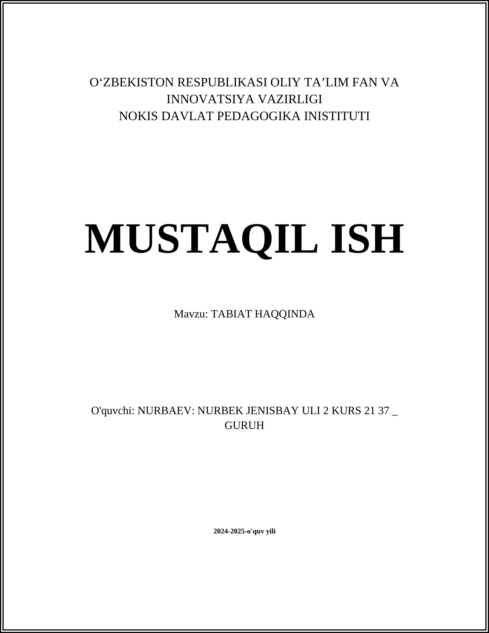 TABIAT HAQQINDA