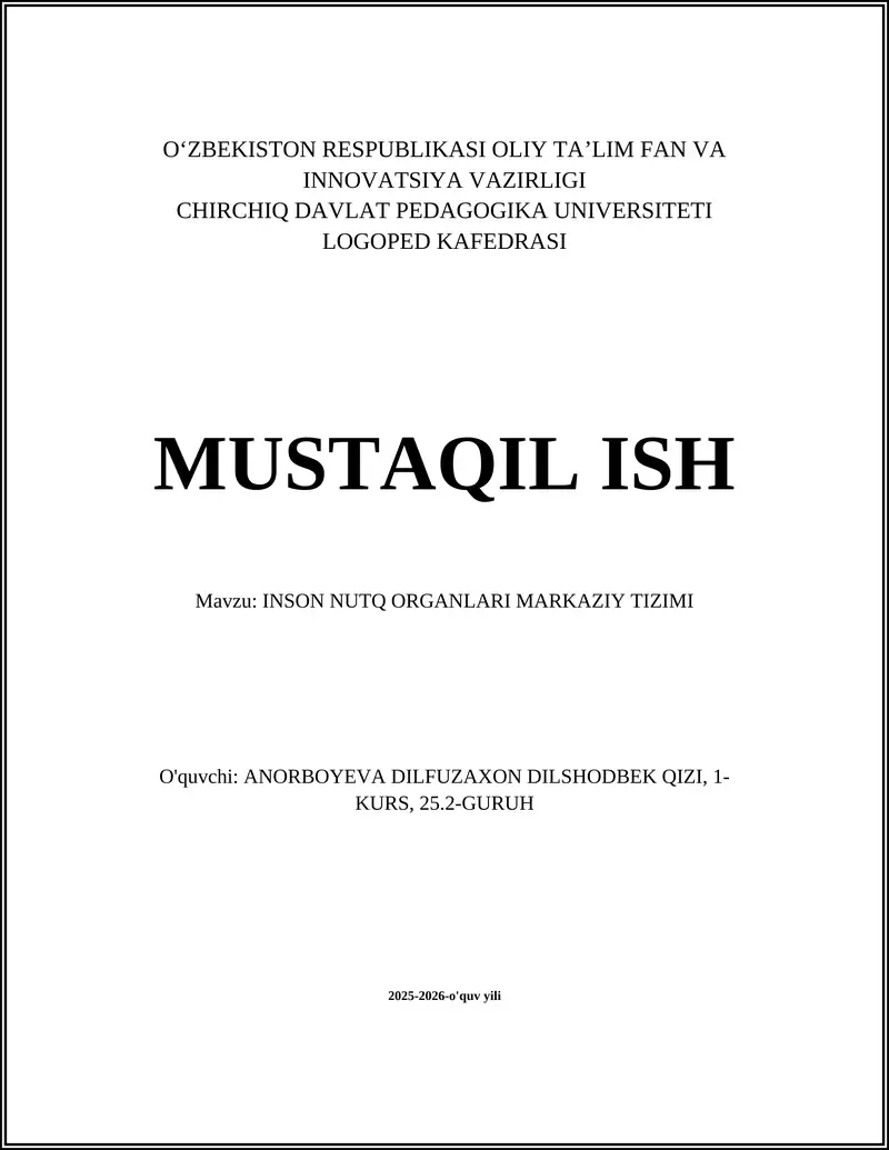 INSON NUTQ ORGANLARI MARKAZIY TIZIMI