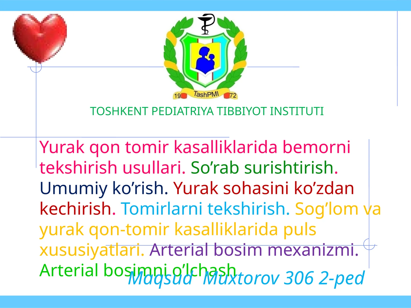 Yurak - qon tomir kasalliklarida bemorni tekshirish usullari