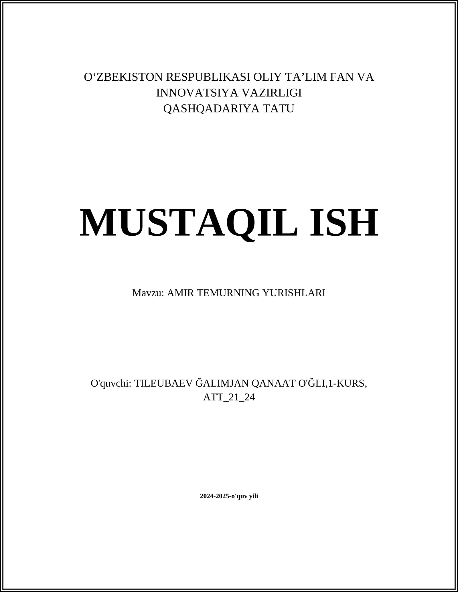 AMIR TEMURNING YURISHLARI
