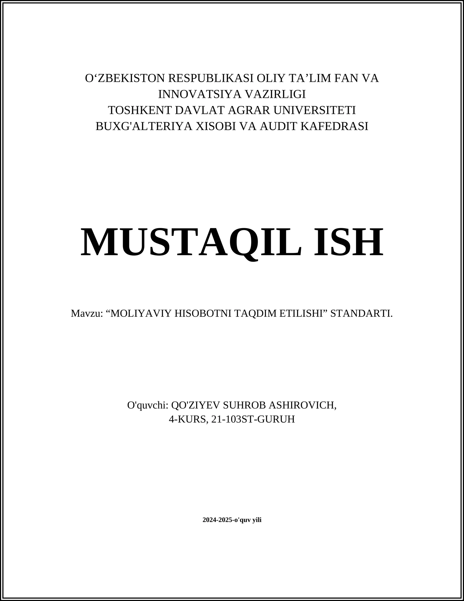 Moliyaviy Hisobotni Taqdim Etish Standarti