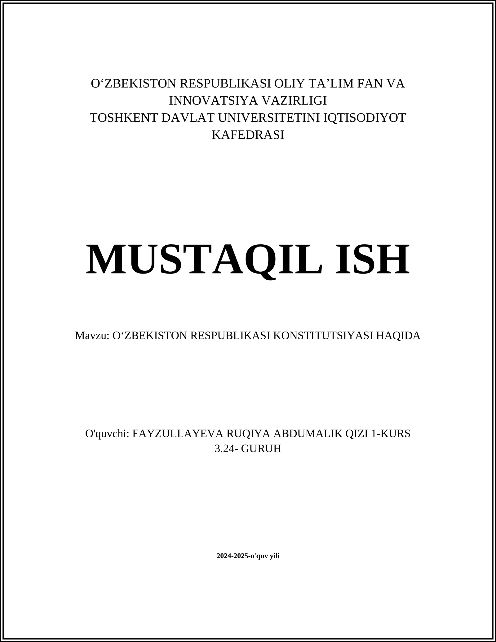 OʻZBEKISTON RESPUBLIKASI KONSTITUTSIYASI HAQIDA