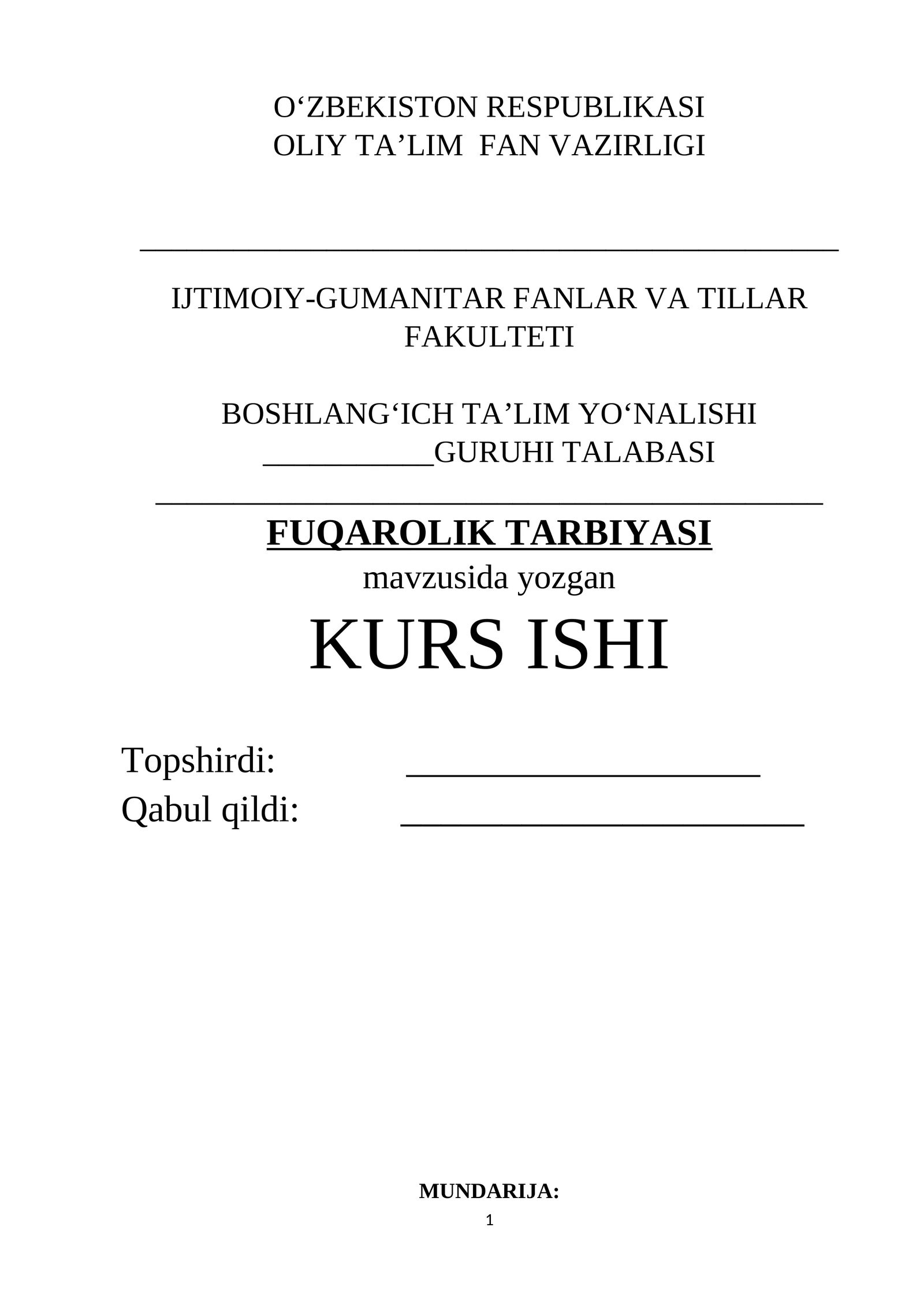 "FUQAROLIK TARBIYASI "