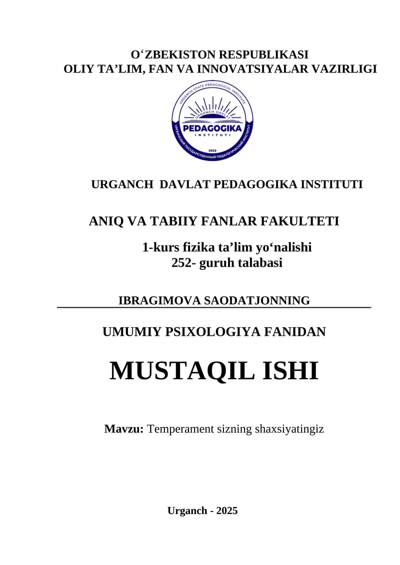 Temperament sizning shaxsiyatingiz