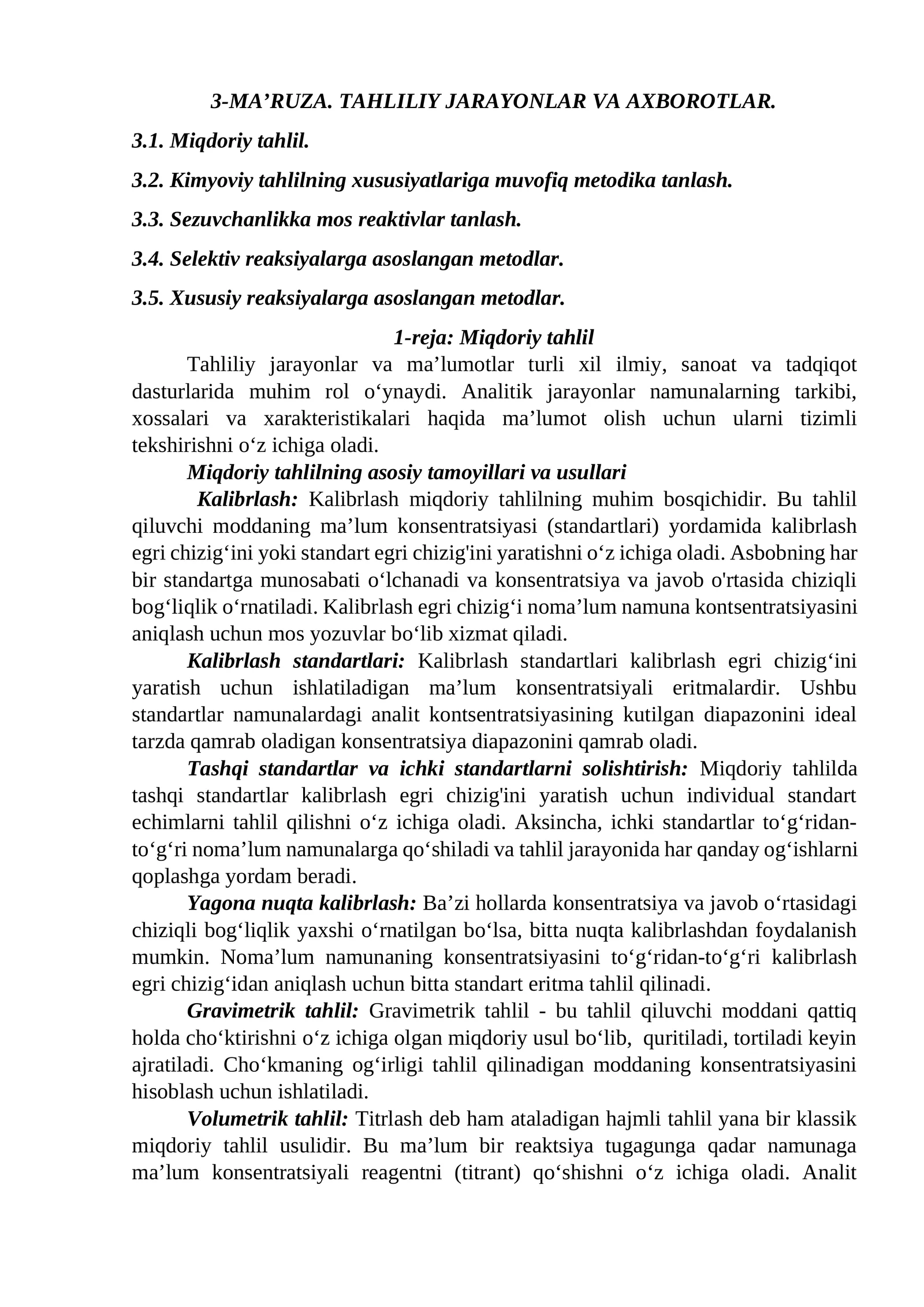 3-MA’RUZA. TAHLILIY JARAYONLAR VA AXBOROTLAR