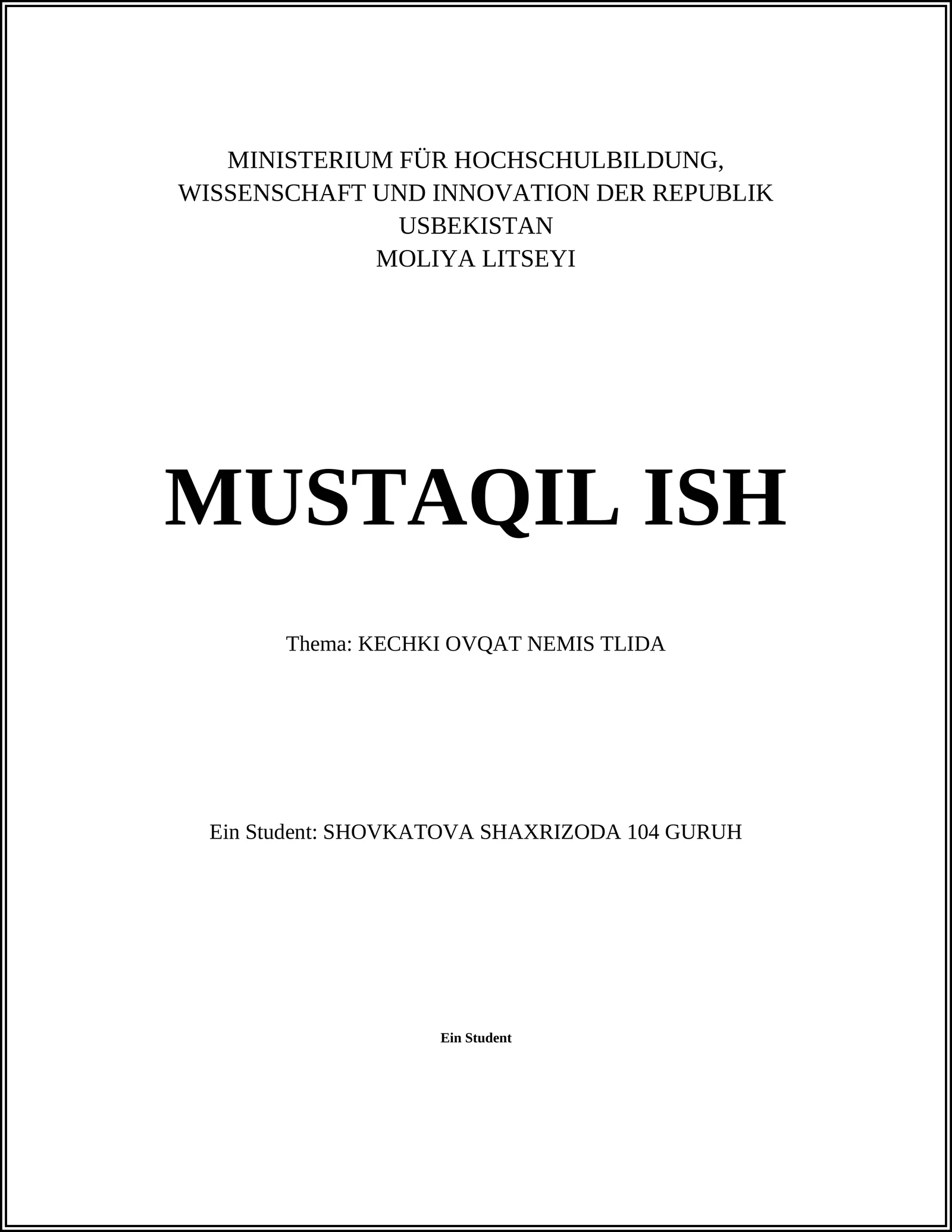 KECHKI OVQAT NEMIS TLIDA
