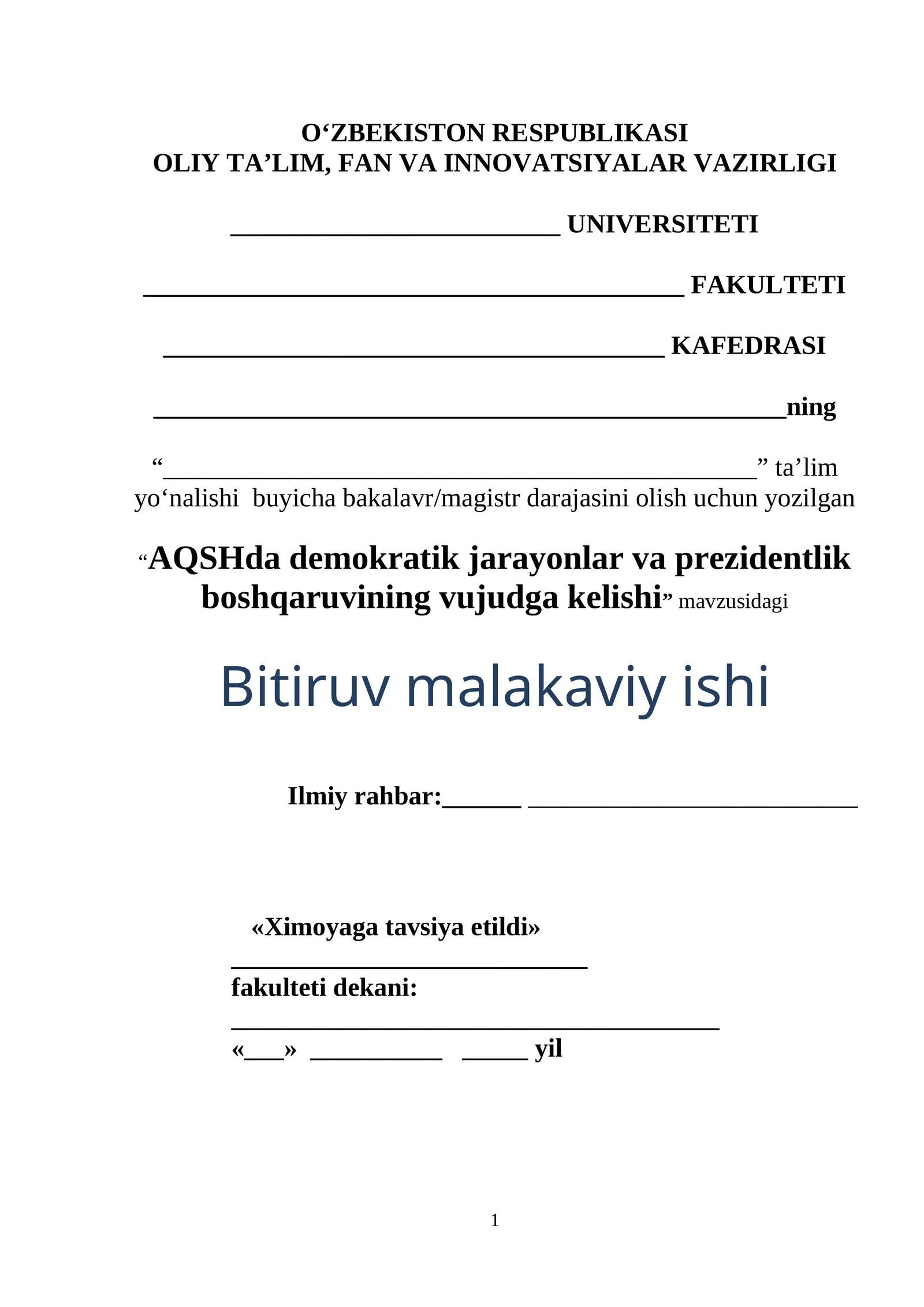 AQSHda demokratik jarayonlar va prezidentlik boshqaruvining vujudga kelishi